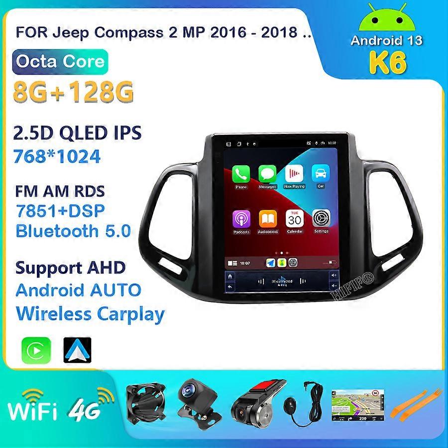 For Jeep Compass 2 MP 2016 - 2019 Android 13 Video Player Car Radio Autoradio Multimedia GPS Navigation