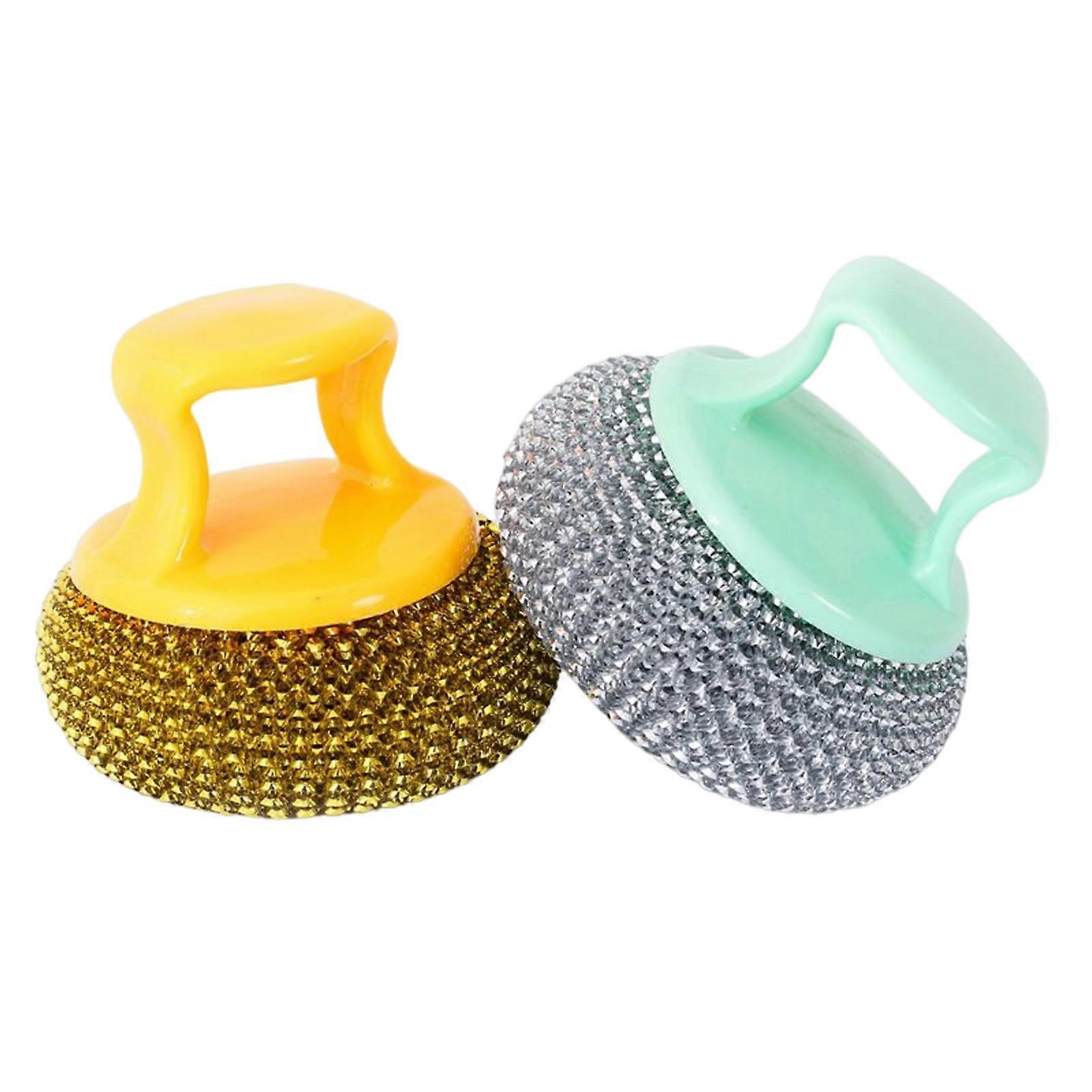 2Pcs Cleaning Brush with Handle Non-stick Decontamination Reusable Wash Pot Brush Kitchen Tools
