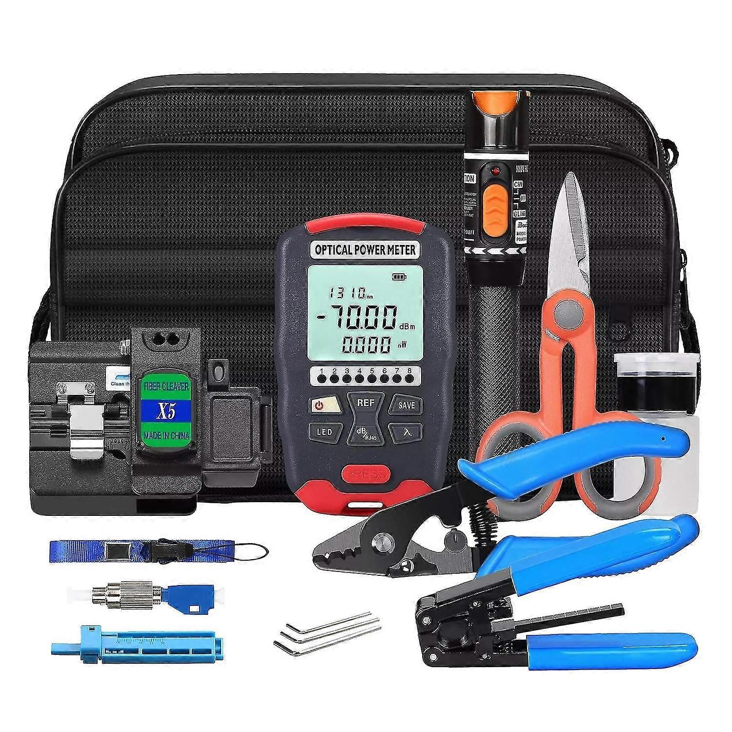 Professional FTTH Fiber Termination Kit Optical Power Meter, Visual Fault Locator, Fiber Cleaver & M
