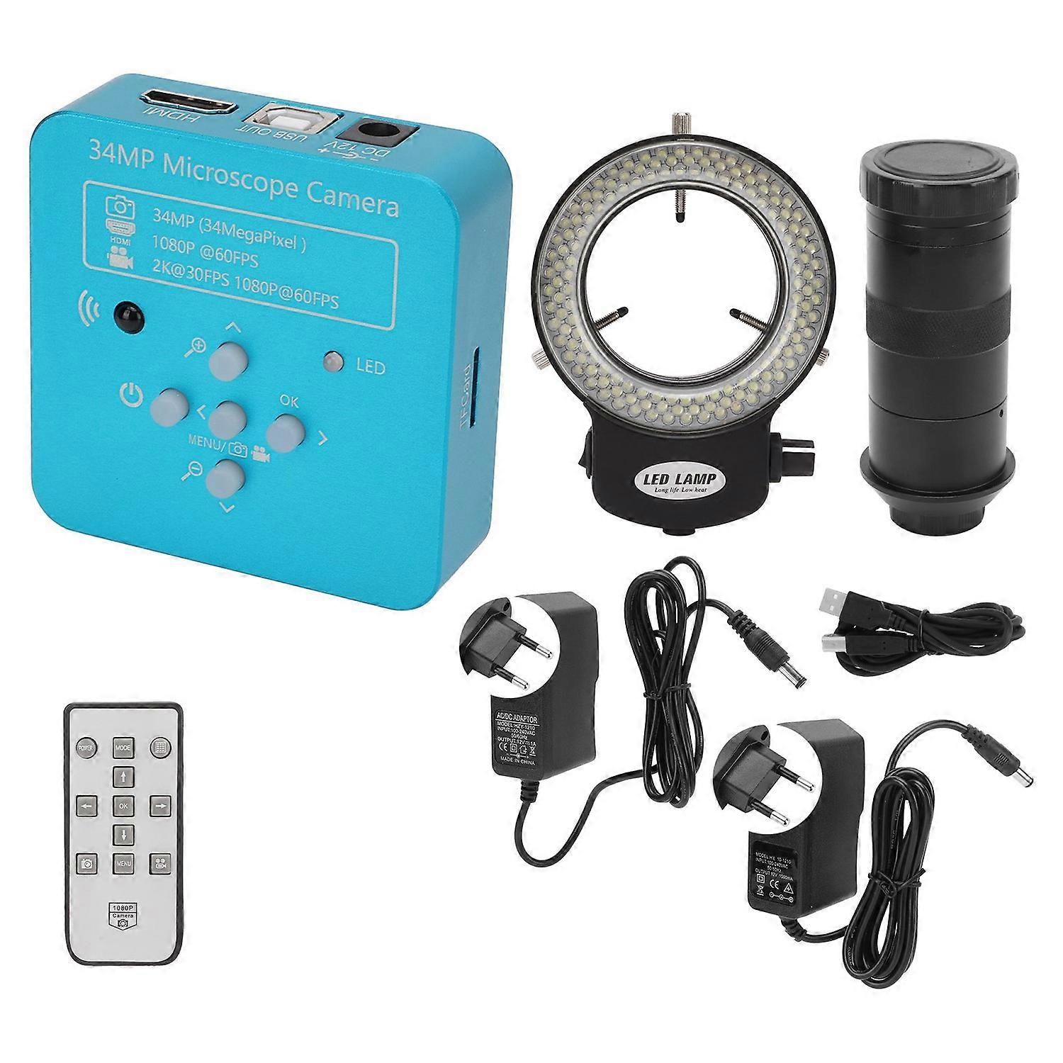 Microscope Camera 60FPS USB 34 Million PX 10‑130X Magnification with 144 LED Lights for Microstructu