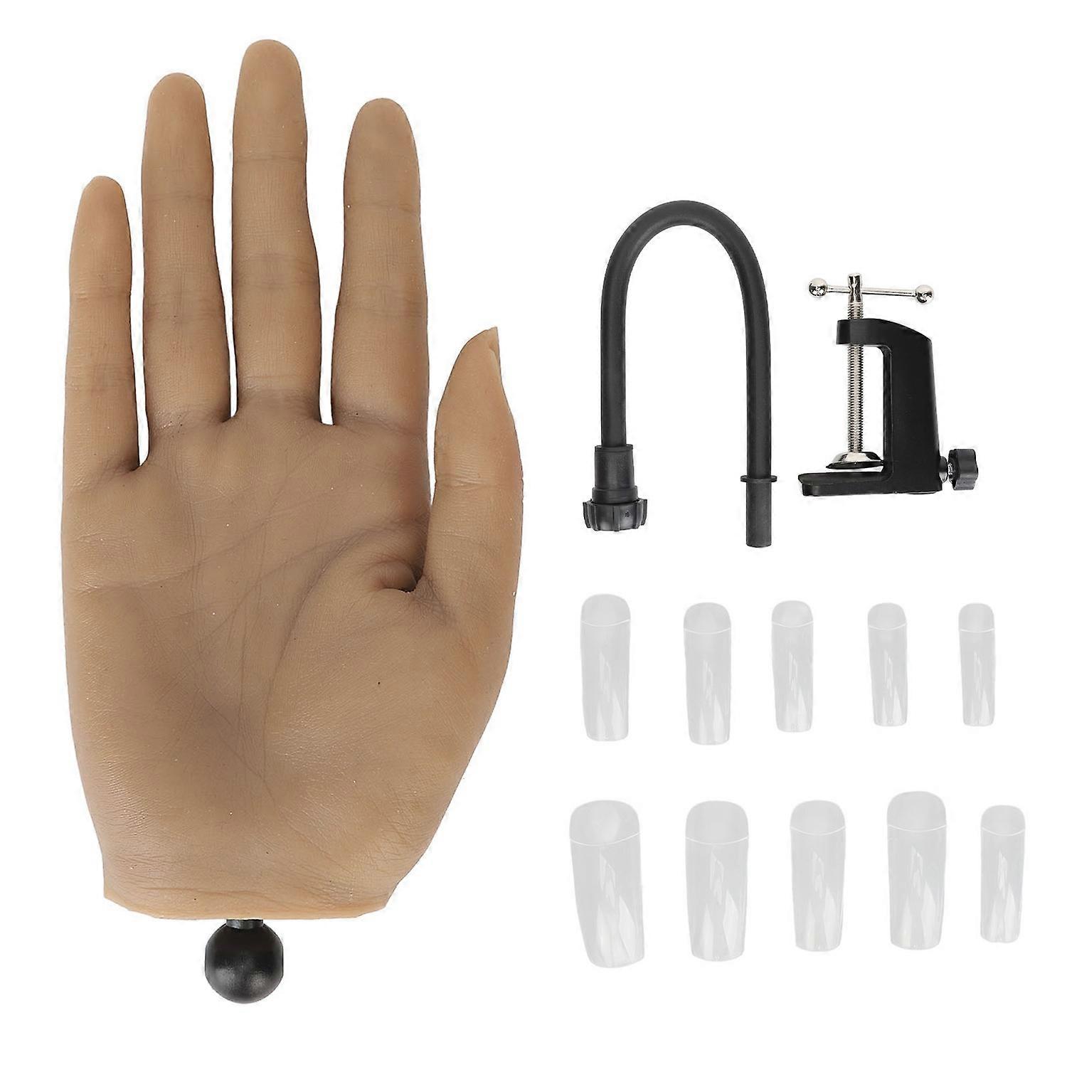 Nail Training Practice Hand with Clamp Stand Bendable Joints Flexible Adjustable Height Silicone Man