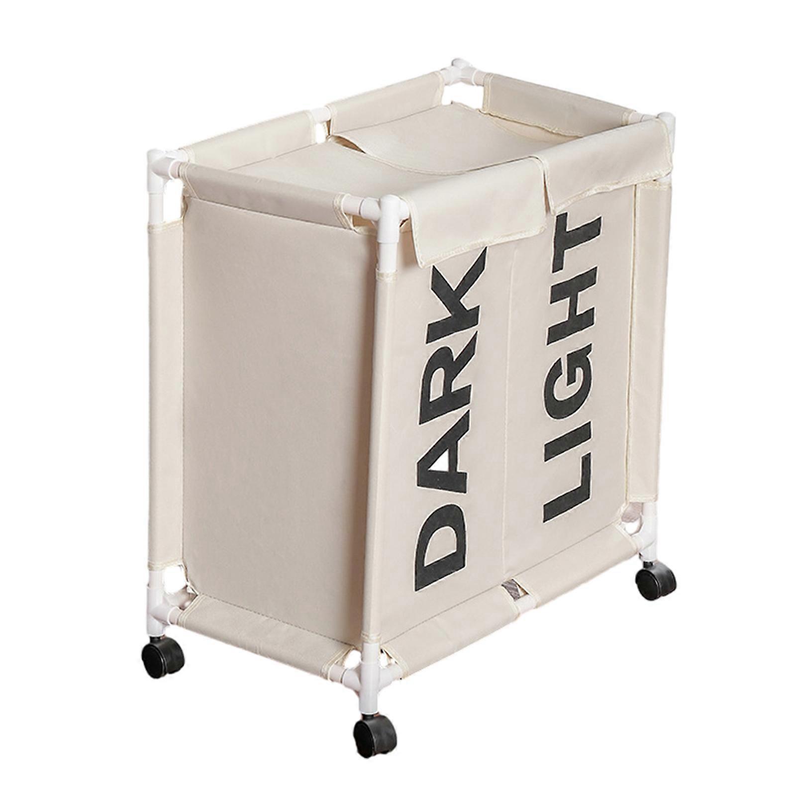 סל כביסה מתקפל 2 חלקים סל בגדים מלוכלך עם מכסה סל מיון רב תכליתי סל אחסון בגדים שקית אחסון לבן