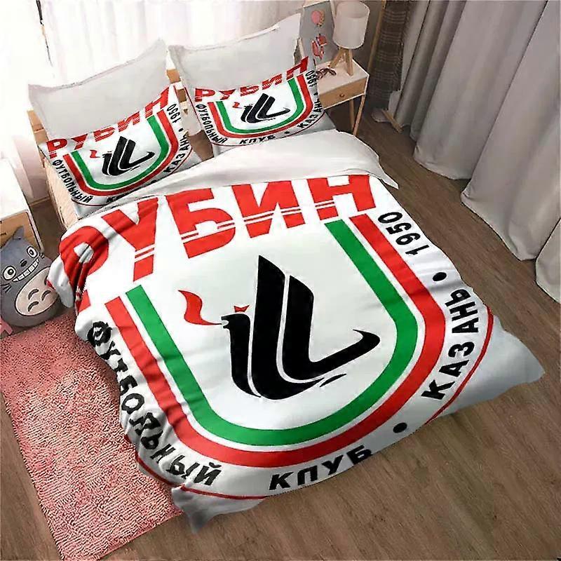 v2588 Lakan FC Rubin Kazan Täcke Täcke Set, Ryska Sängkläder Set Fotboll Sport Tryckt Lyx Microfiber Polyester Täcke Överdrag Täcke Med 3-Paj