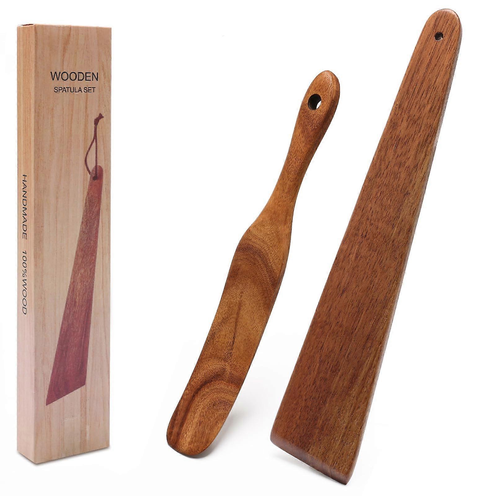 12" & 10" Teak Wood Spurtles Set For Sourdough Starter, 2-Pack