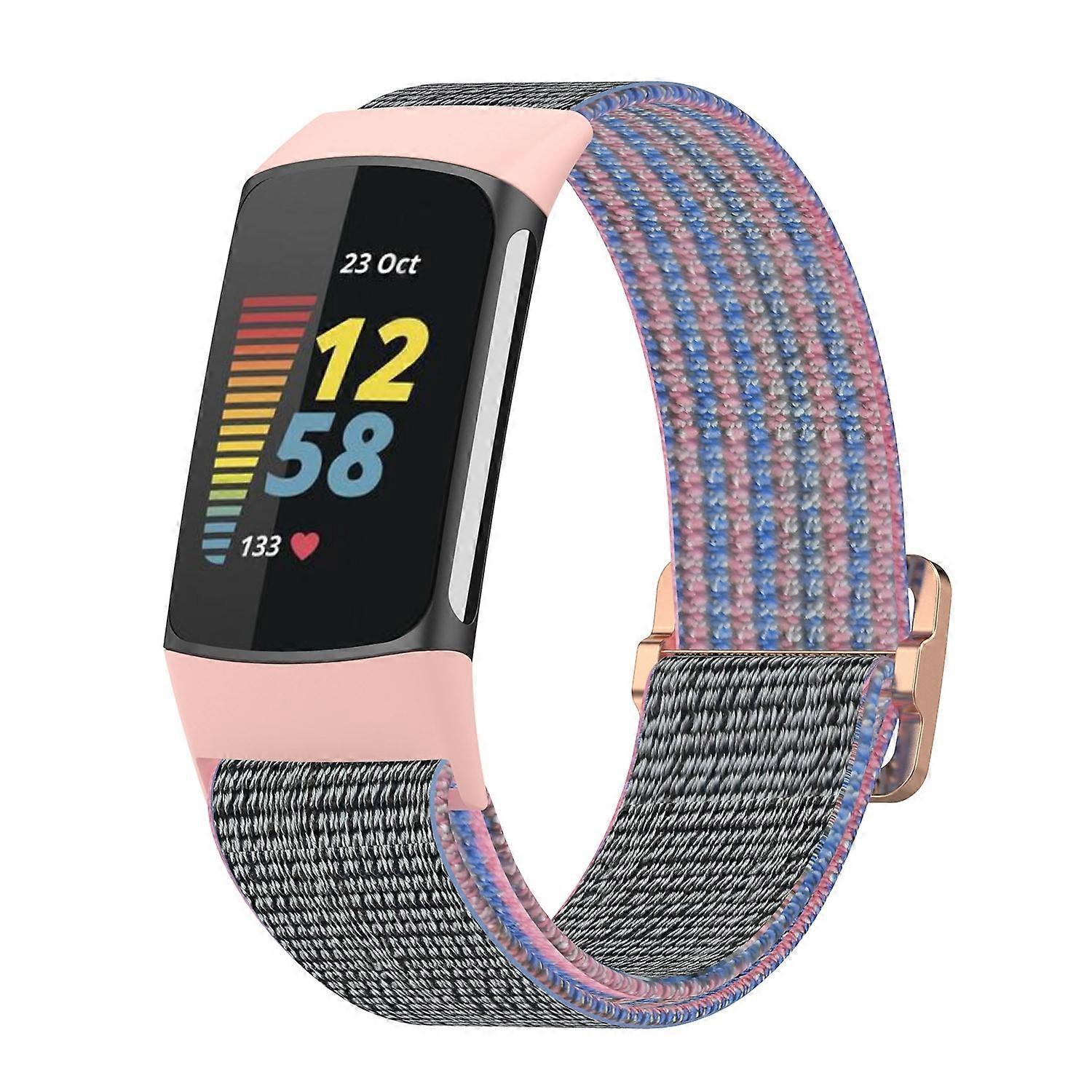 For Fitbit Charge 5 Elastic Nylon Braid Watch Band