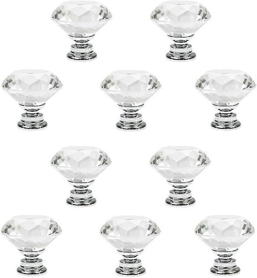10Pcs  Crystal Glass Cabinet Knobs, Crystal knobs, 30mm Diamond Shape Pulls Handles for Drawer Kitchen Cabinets Dresser Cupboard Wardrobe