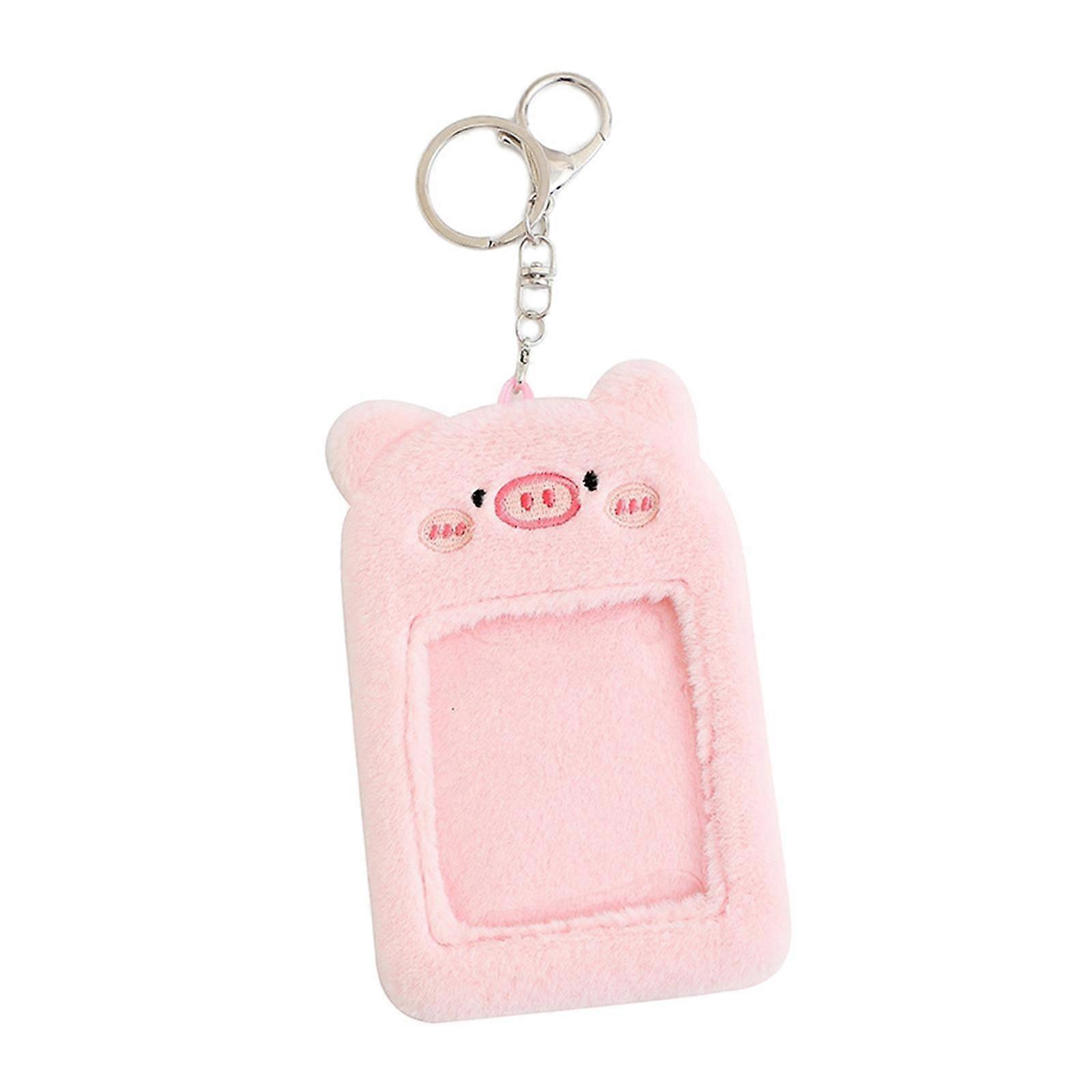 Plush Keychain Holder Photo Sleeves Plush Protective Case for Bus Card pink