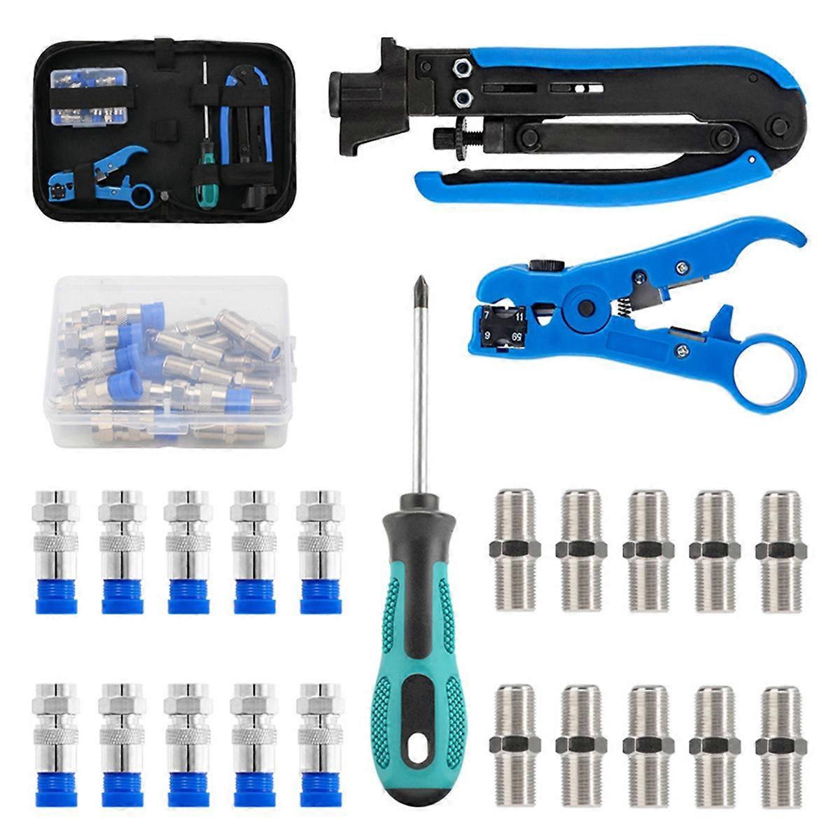 Cable Crimper Tool Kit,Coaxial Compression Tool for Rg6 Rg59 Rg11