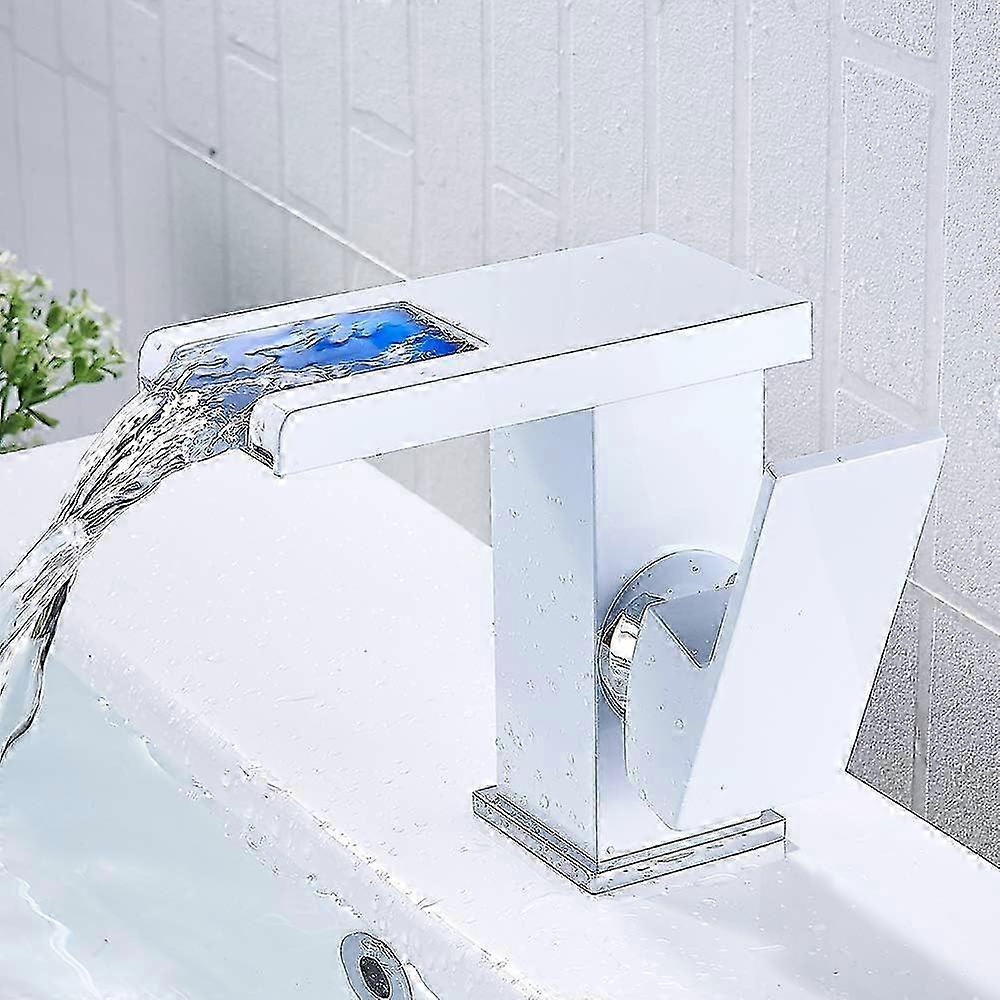 LED Waterfall Bathroom Faucet, White Color