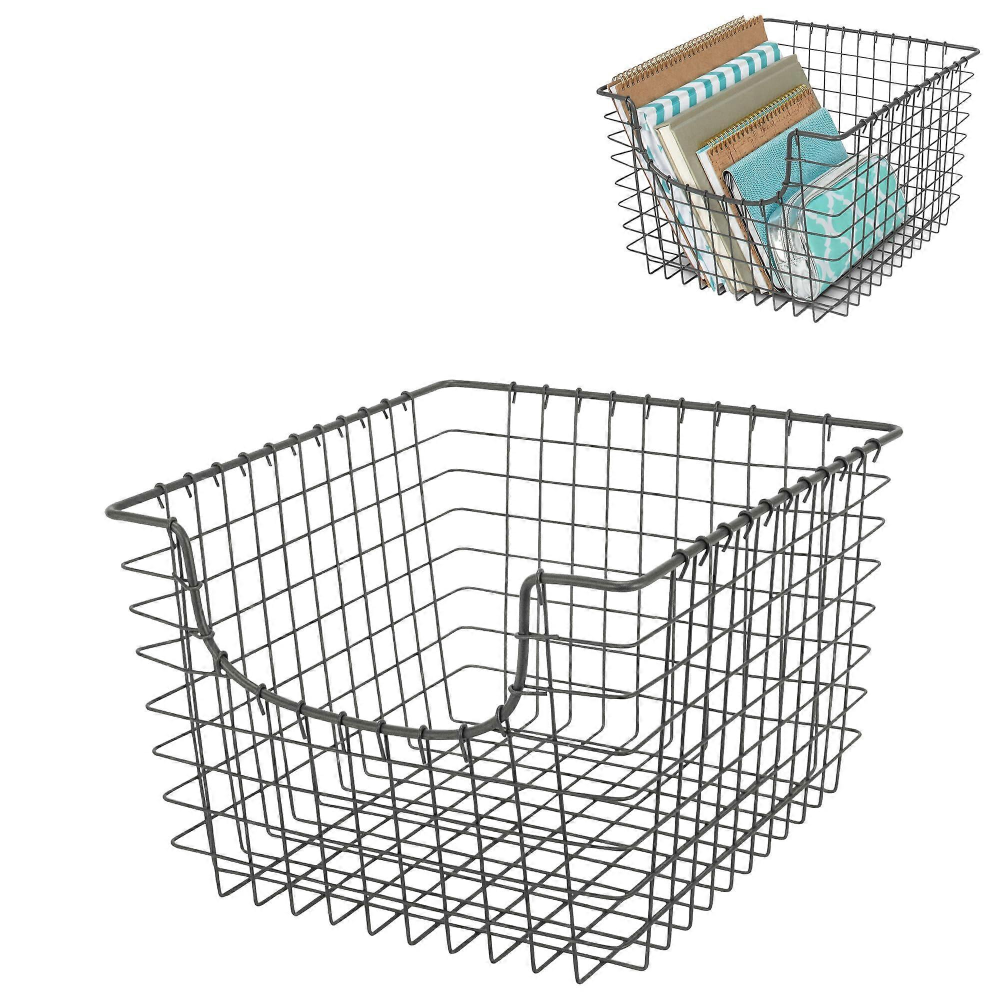 Industrial Gray Wire Basket for Kitchen Shelf Organization - Multi-Purpose Storage, Durable Metal Design, 12x9 Inches
