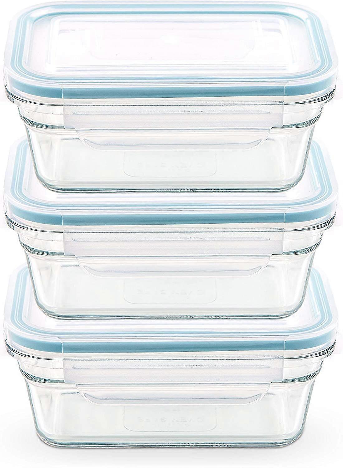 3 Container Set Storage Rectangular Container Tempered Airtight Anti Spill Microwave Oven Safe 6.3cups/1500ml