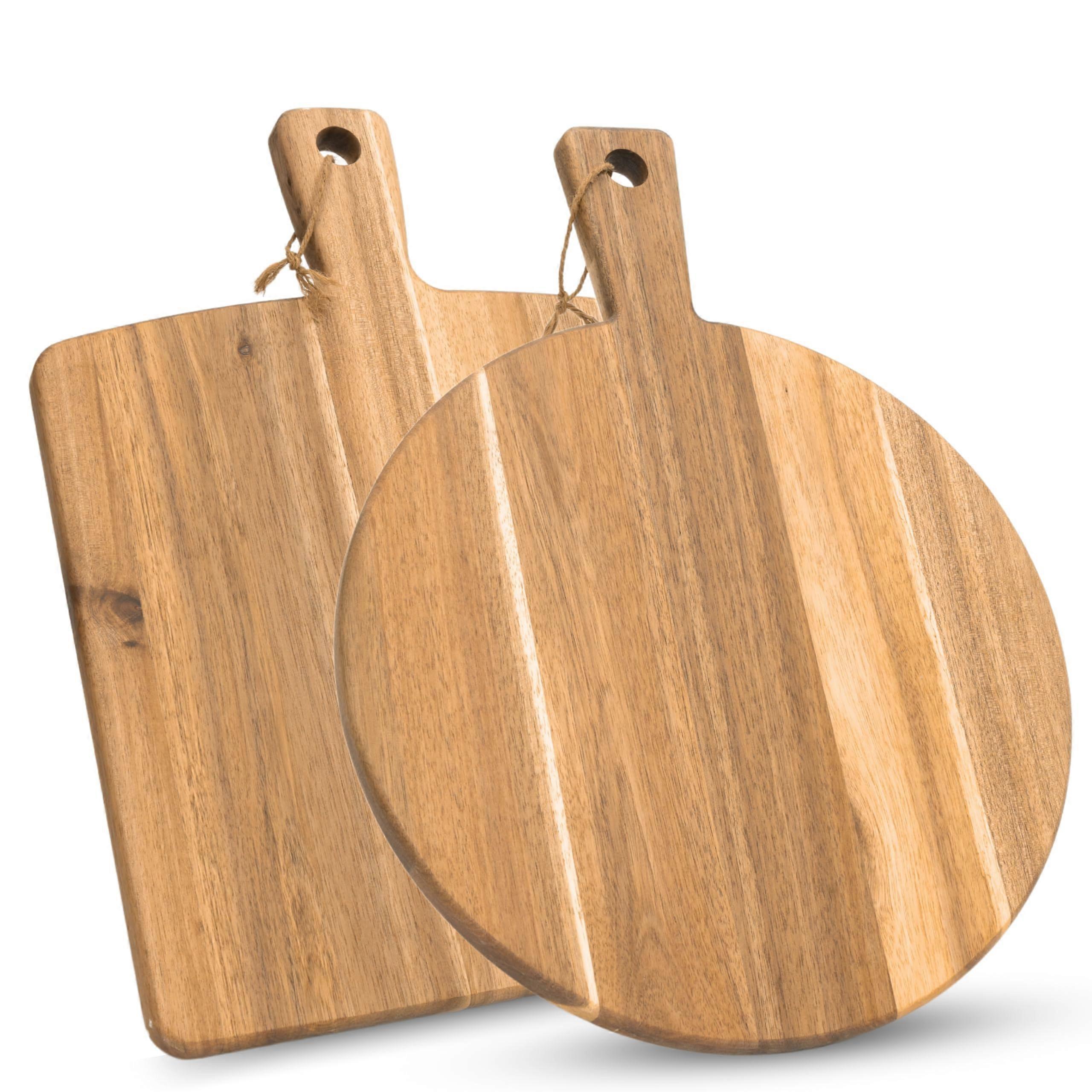 Acacia Wood Cutting Board 2 Pack - Large Serving Tray for Cheese, Meat, Fruit, Pizza, Bread, Baking