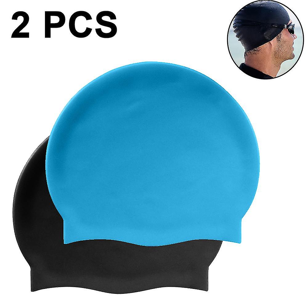 Long Hair Swim Caps - Girls, Kids, Adult Silicone Swim Caps (2-pack)