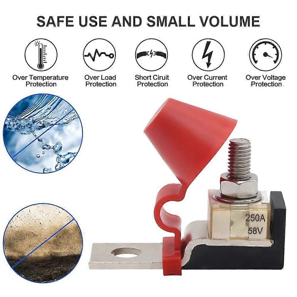 Terminal Mount MRBF Fuse Block Kit 58V with Single Stud 5/16\"(M8) Marine Rated Battery Fuse and Waterproof Cap for Boat Truck RV