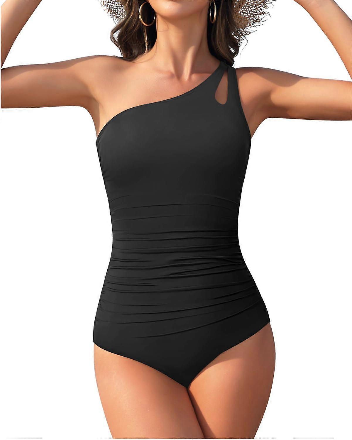 One Shoulder One Piece Swimsuit Women's XL Abdominal Control Full Coverage Swimwear in Stylish Design