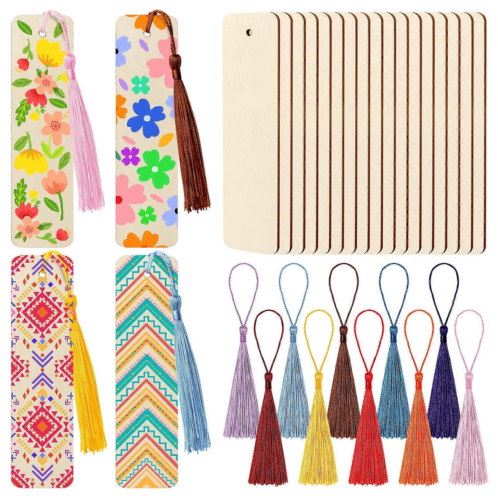 50 PCS Wood Look Color Tassels - Wooden Empty Place Ornaments for DIY Crafts, Home Decor, and Handicrafts