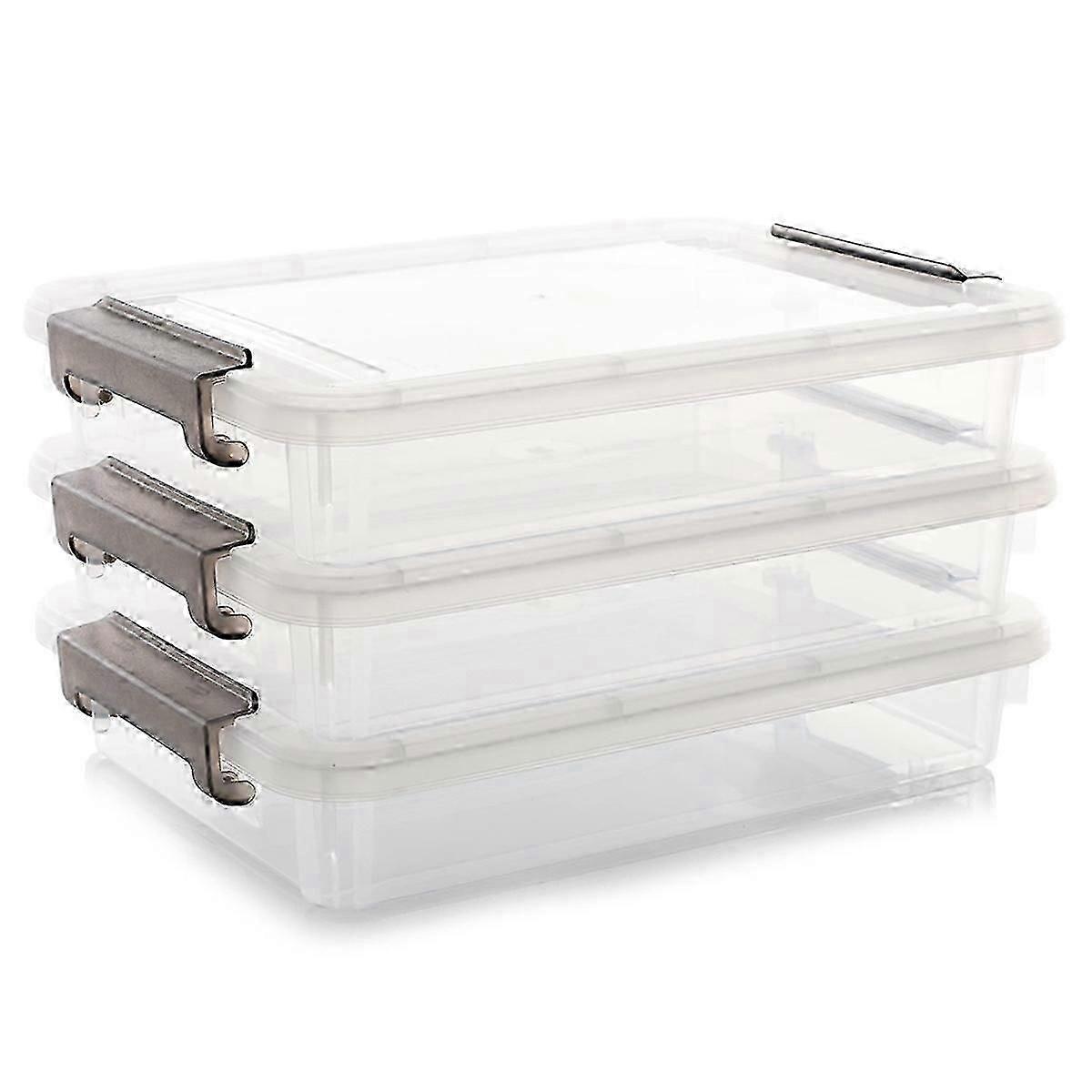3 PCS Plastic Storage Bins with Latching Lids Portable Project Case Clear File Box Stackable Storage