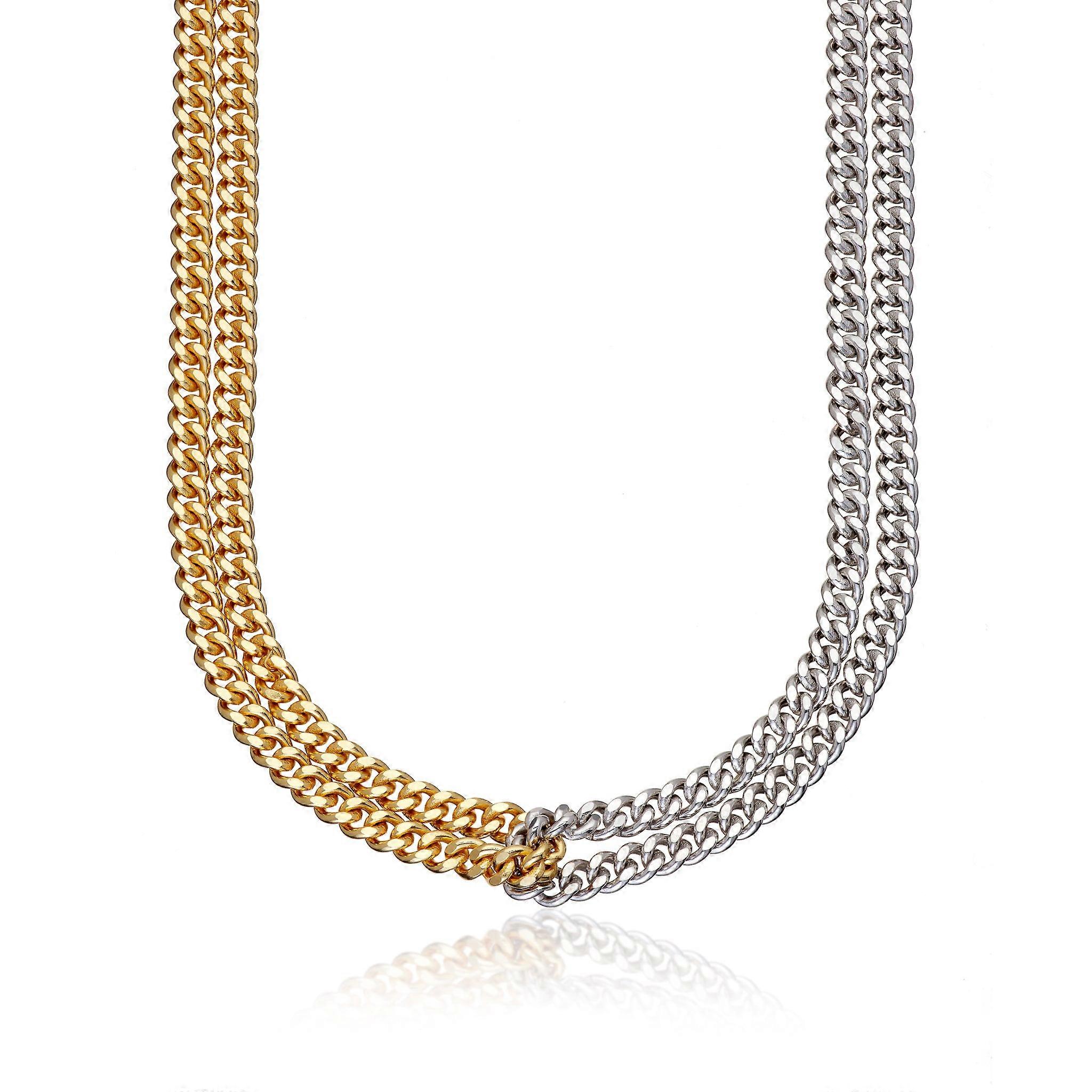 Mixed Metal Curb Chain Looped Necklace