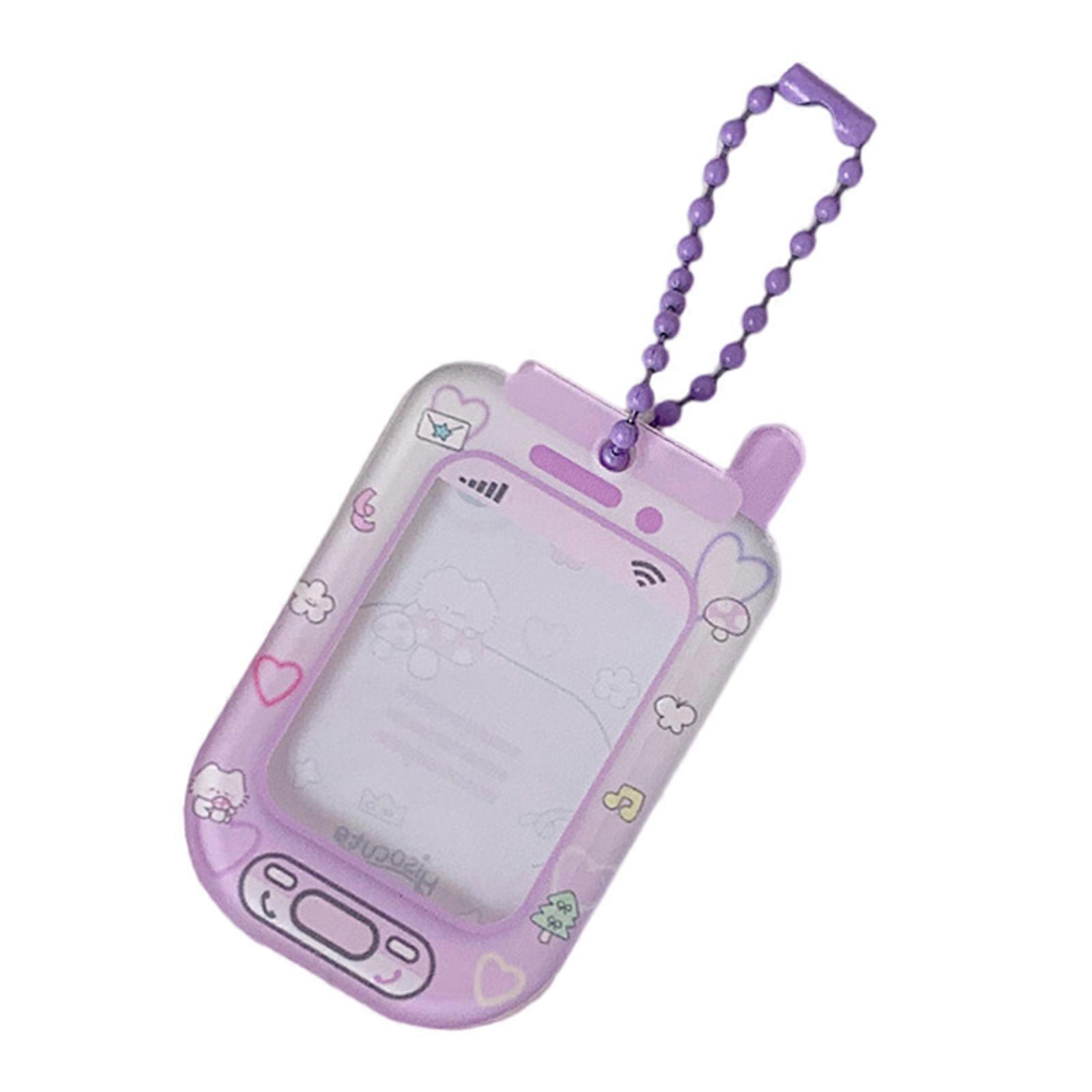 Mini Keychain Card Case With Cartoon Patterns Sturdy Hard Plastic Credit Card Protector For Everyday Use  Purple