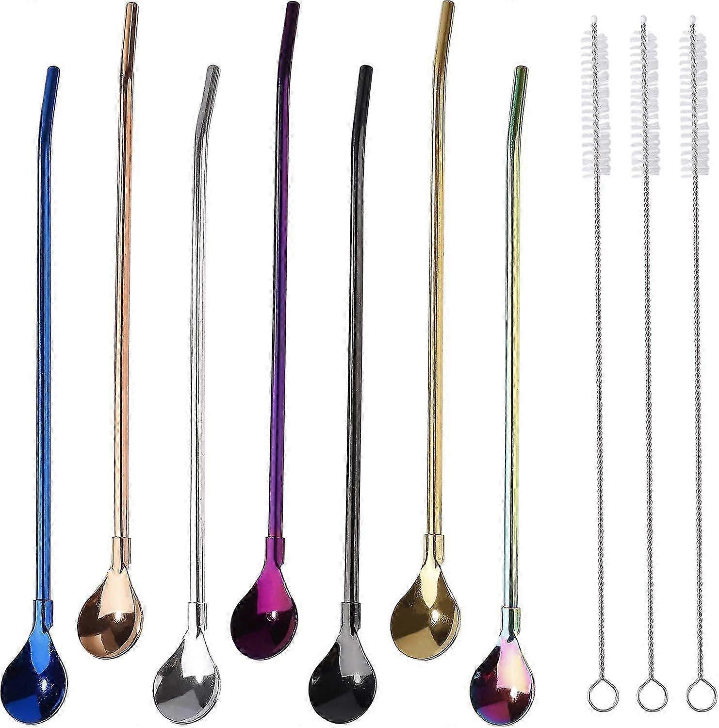 Sked sugrör, sugrör, 2 i 1 metall för smoothies, 7 stycken