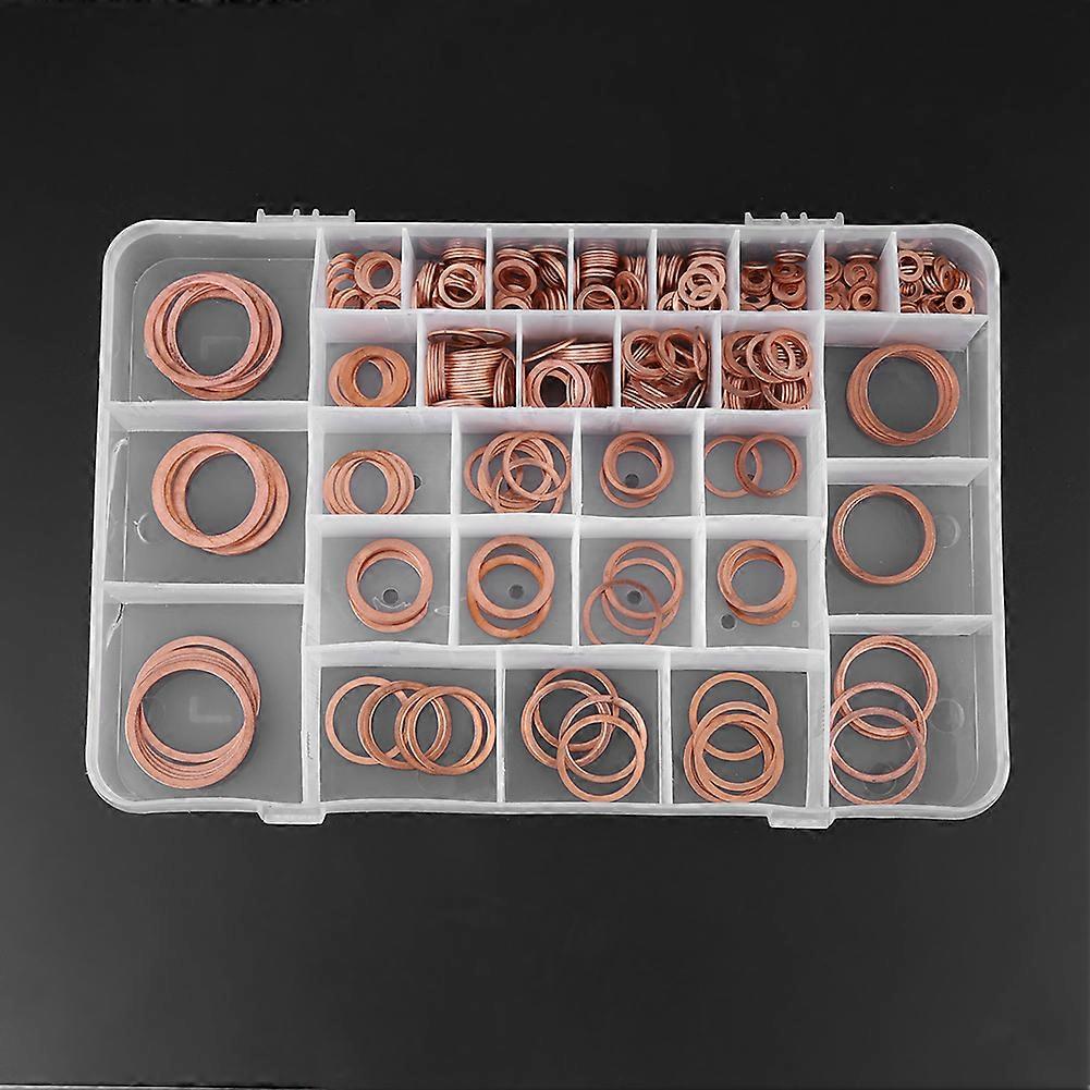 570pcs 30 Sizes Copper Washers Flat Ring Set Kit with Plastic Box