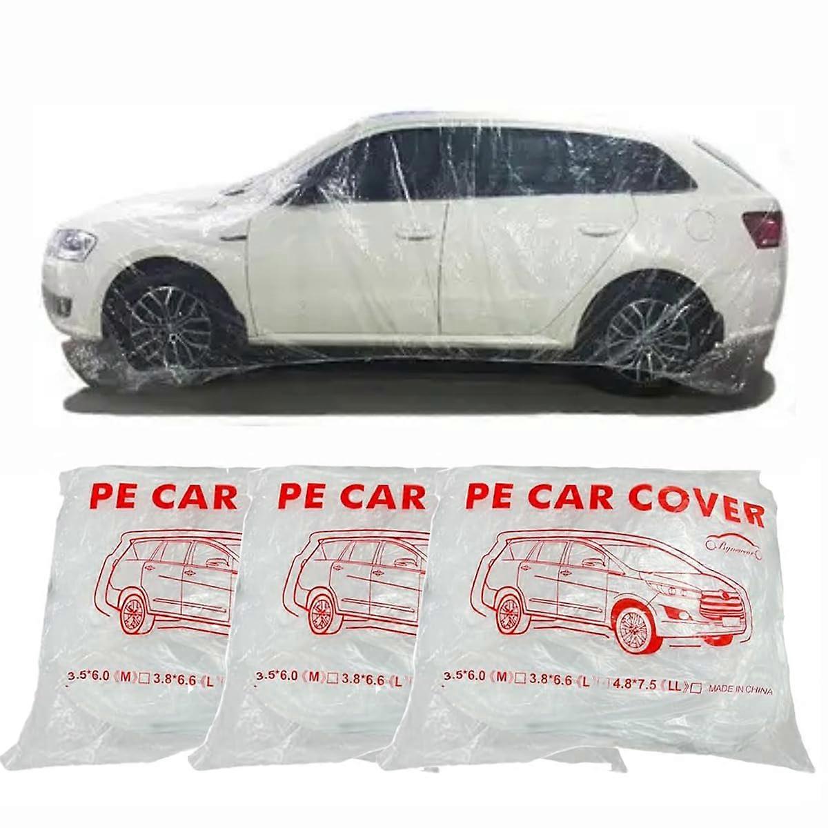 Şeffaf Plastik Araba Kapağı, 3 Paket Evrensel 15.7 x 24.8ft Tek Kullanımlık Tam Araba Örtüsü, Sedan Açık Kar Yağmur Hava için Elastik Bantlı