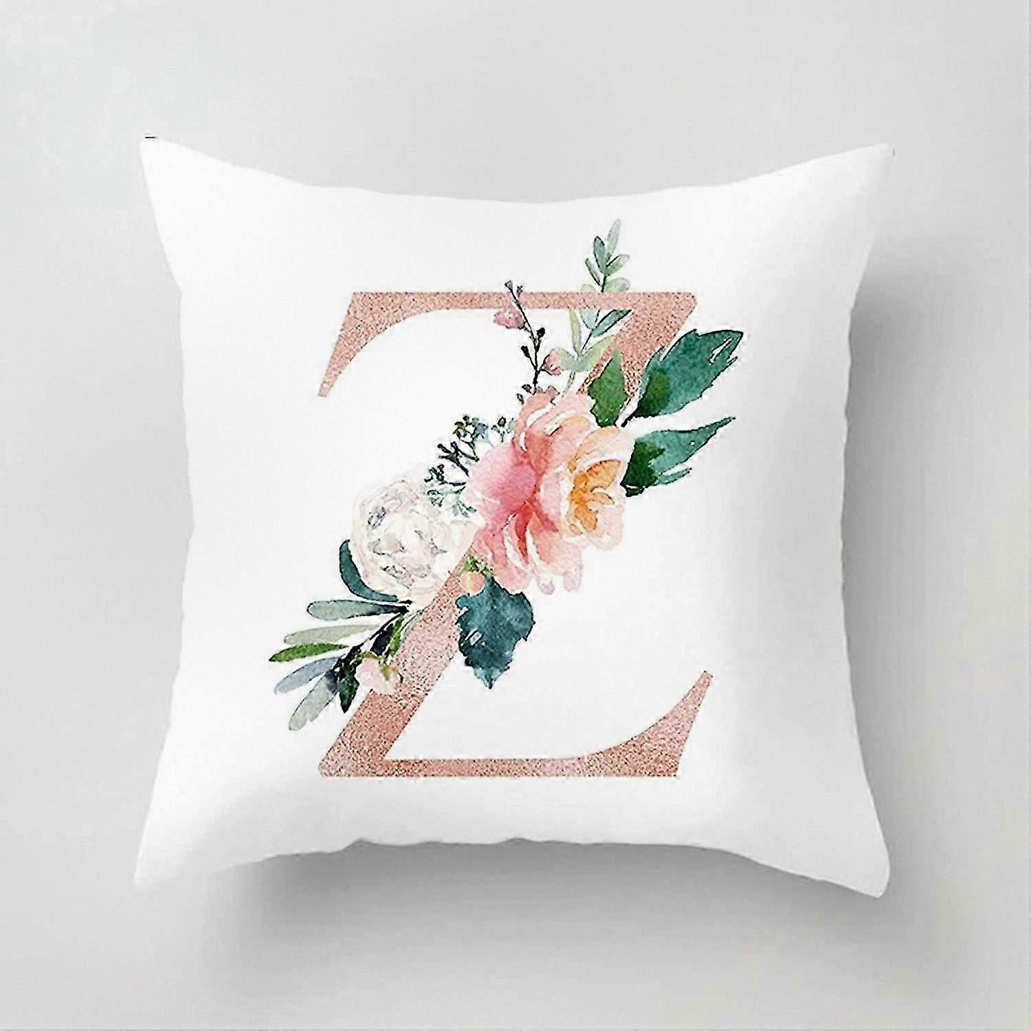 Outdoor Pillow Covers in White, Pink, and Green, 18x18 Inch Cushion Cover with English Letter A and Floral Design, Made of Polyester, Single