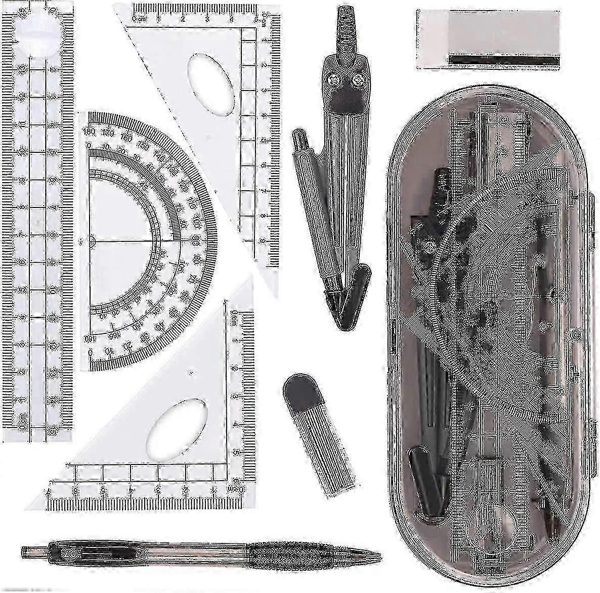 Mathematical Geometry Kit Including Ruler, Protractor, Compass, Pencil Lead