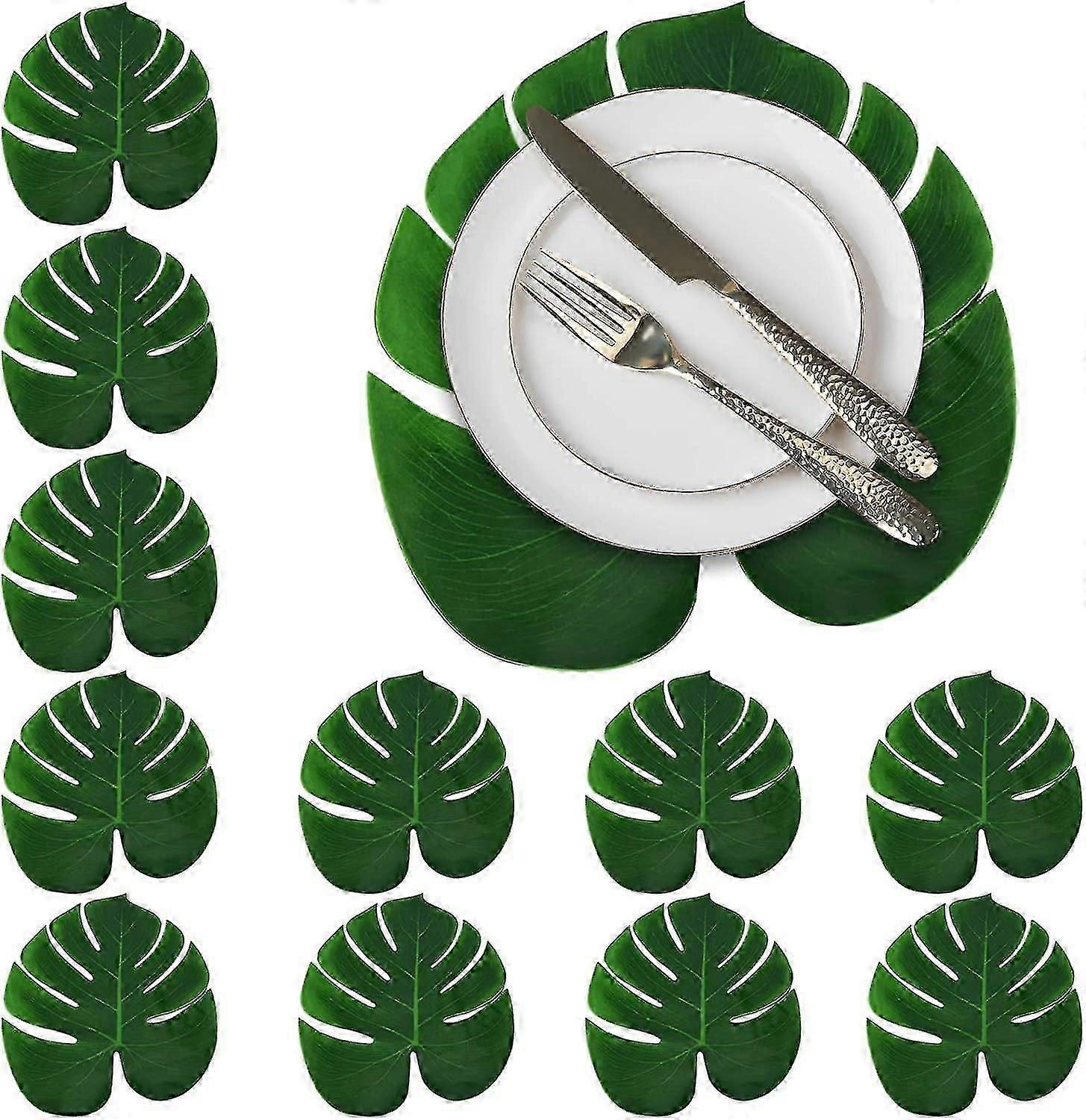 Tropical Leaves Placemats Sets Of 12 - Artificial Palm Leaf, Heat Resistant, Non-slip