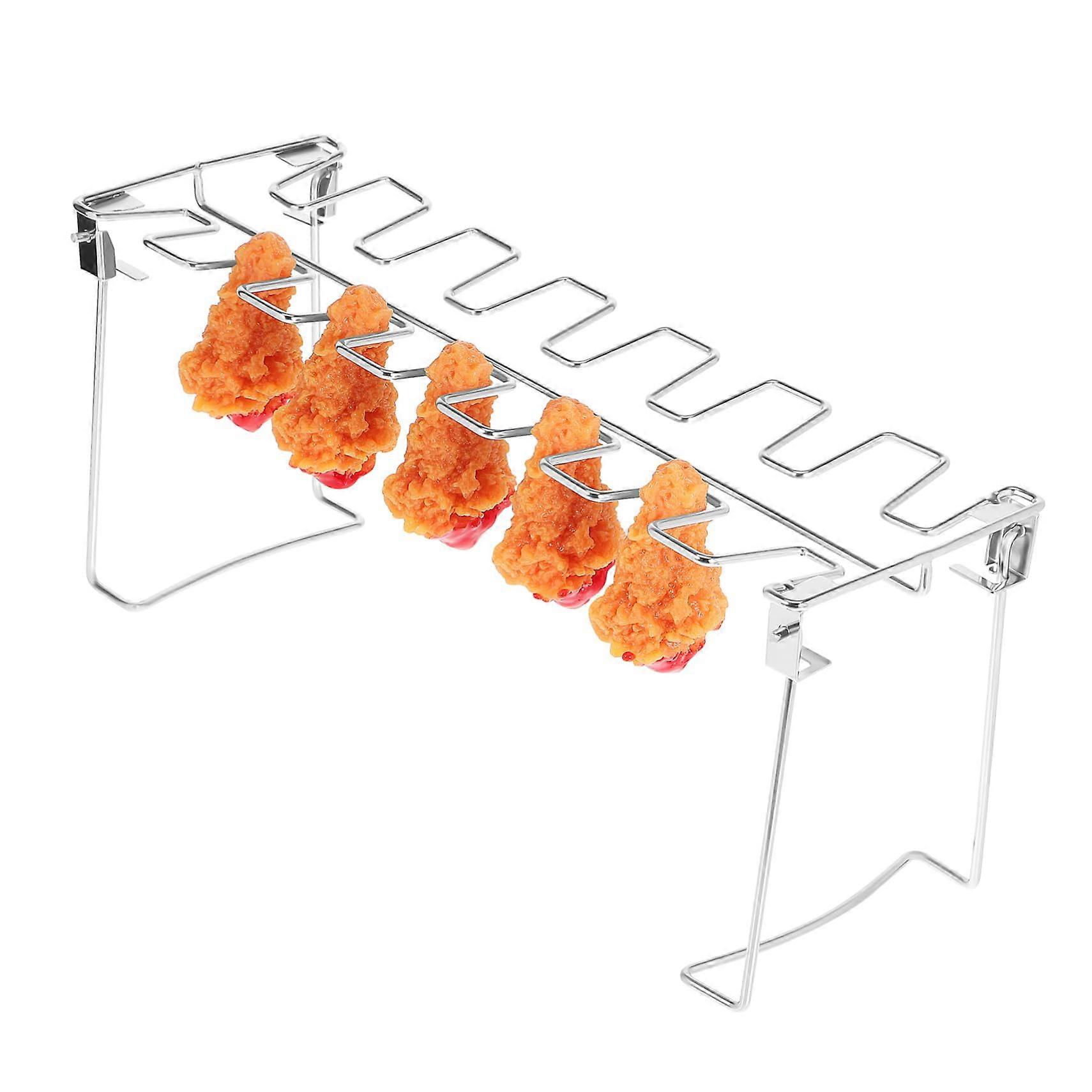 Foldable grill stand for chicken legs, rotisserie chicken holder, reusable roasting pan