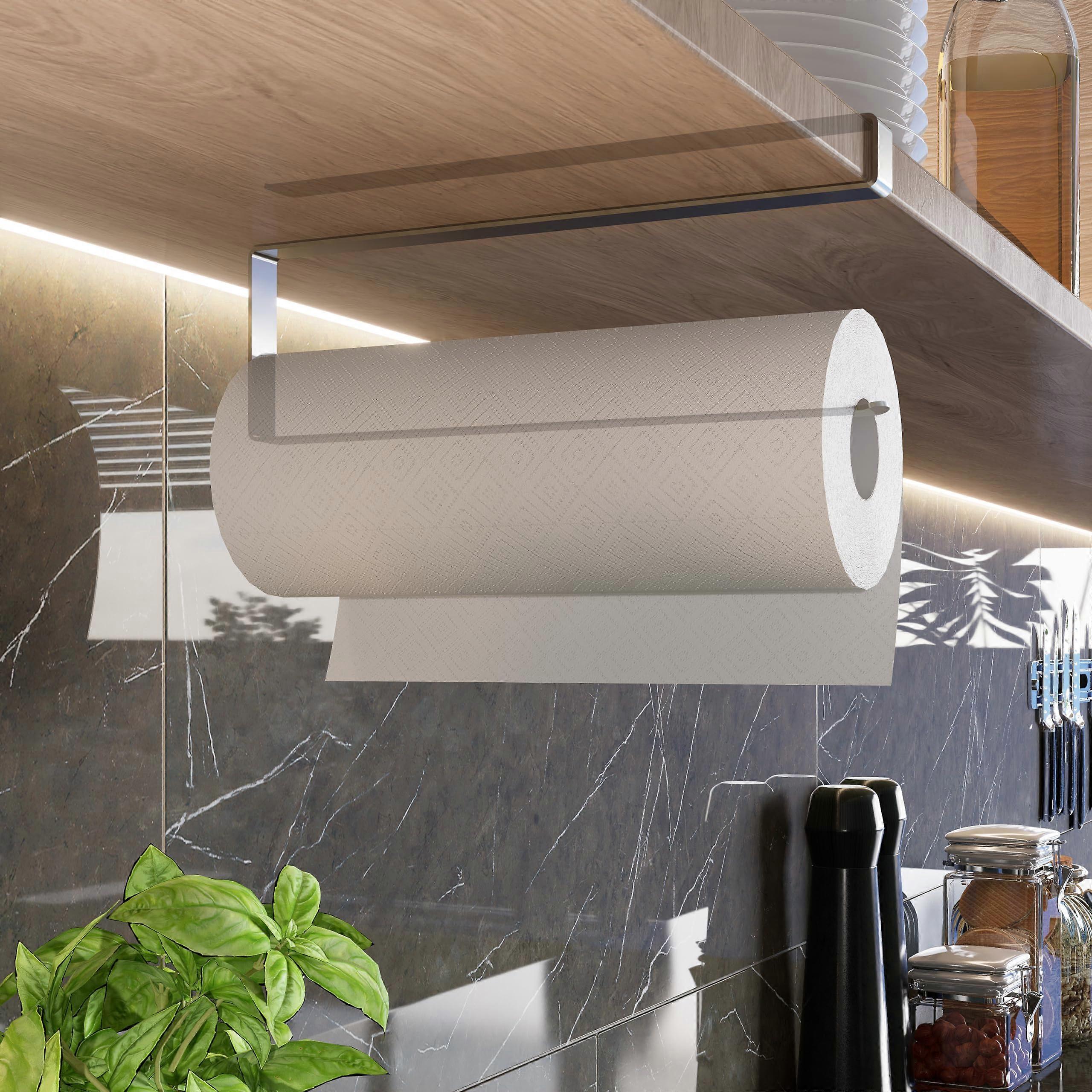 Kitchen Roll Holder No Drilling Silver Wall Mounted Paper Towel Dispenser for Kitchen