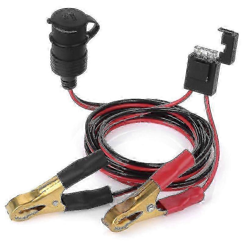 2ft Car Battery Clip-on Extension with 12V/24V Female Socket and Battery Alligator Clips Connector