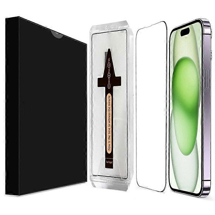 iPhone 15強化ガラスHDクリアスクリーンプロテクター、自動ダスト除去ツールに対応