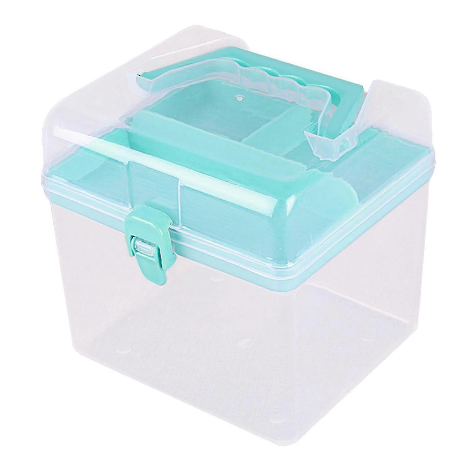 Clear Storage Box with Removable 3 Compartments Tray Double Layers Portable Handle Multipurpose Toys