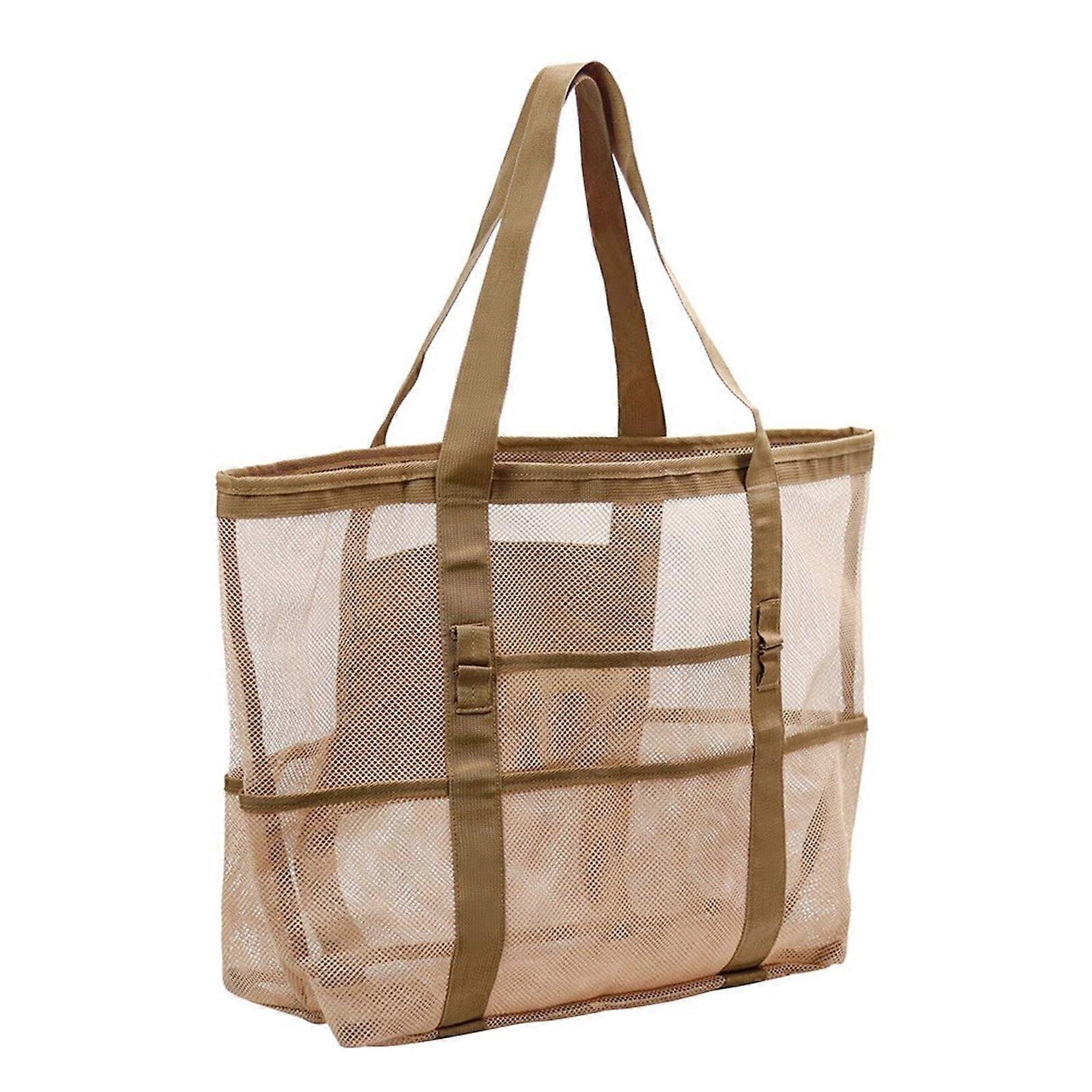 Multipurpose beach bag, sandproof base, hollowedout handbag, carrying handle for everyday use Khaki
