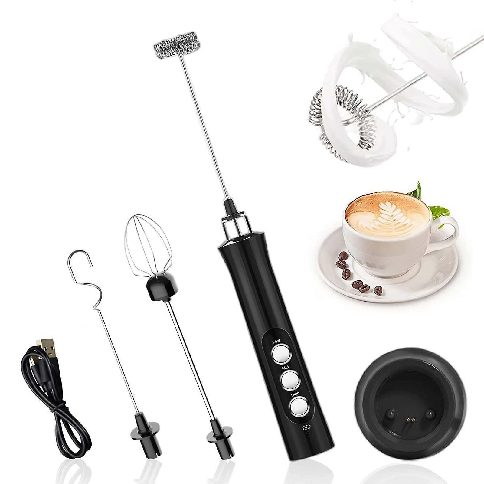 USB Rechargeable Milk Frother with Three Whisks for Coffee/Latte/Cappuccino