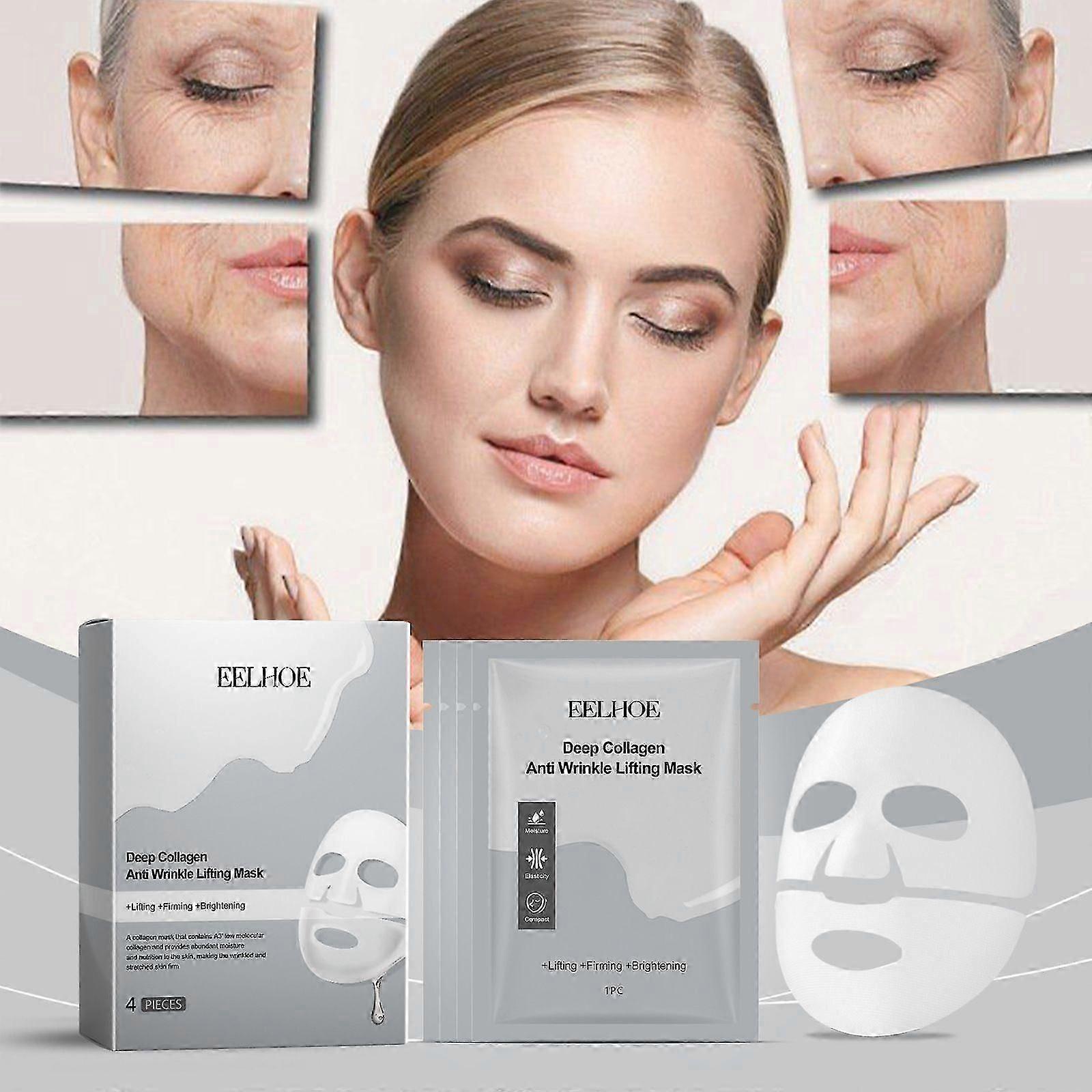 Deep Collagen Anti-Wrinkle Lifting Face Mask Firming & Brightening Sheet Mask with 4 Pieces Elasticity Booster Skincare