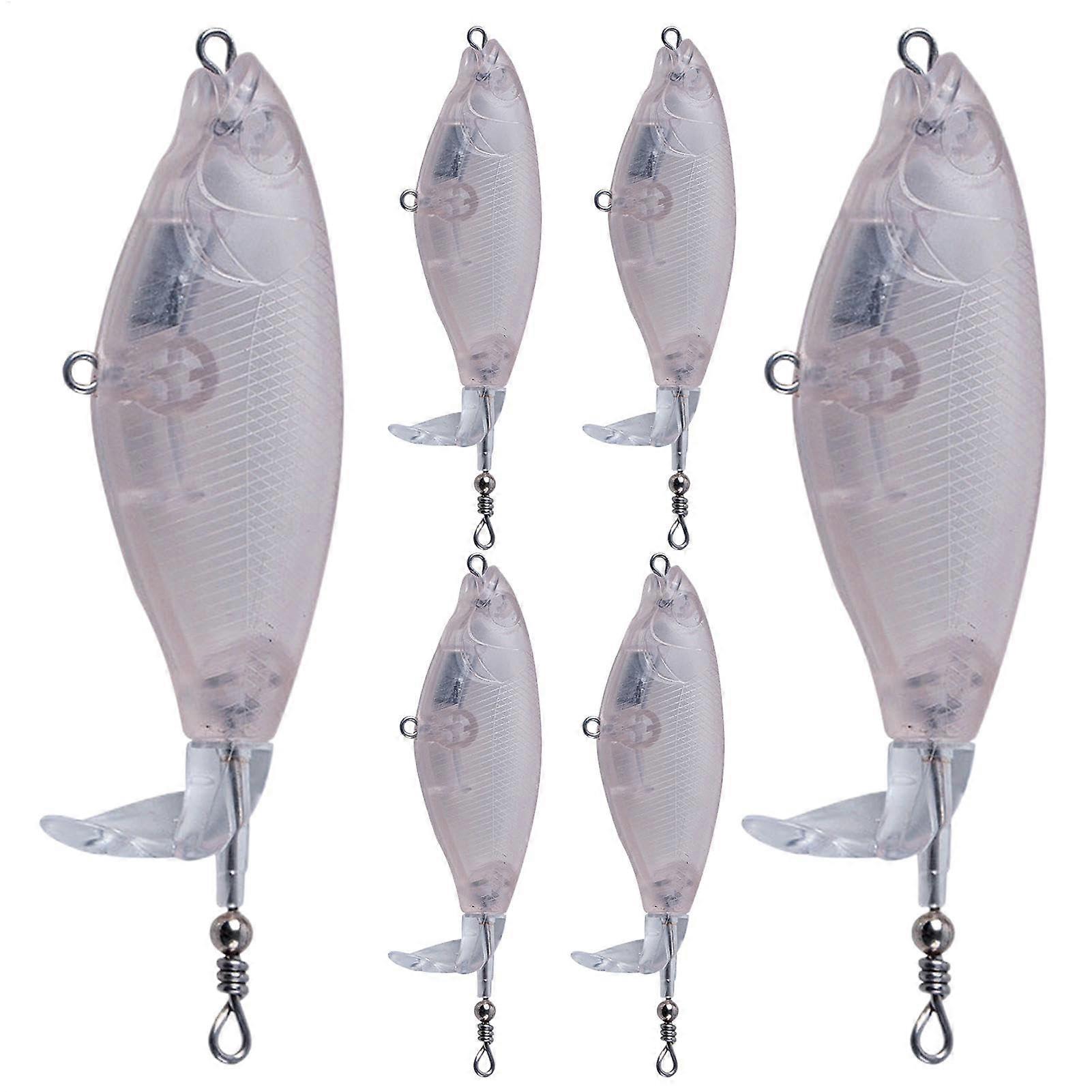 Empty Bait Unpainted 6-Piece Rotating Tail Artificial Swimming Bait Eyes, Surface Bait for Freshwater and Saltwater