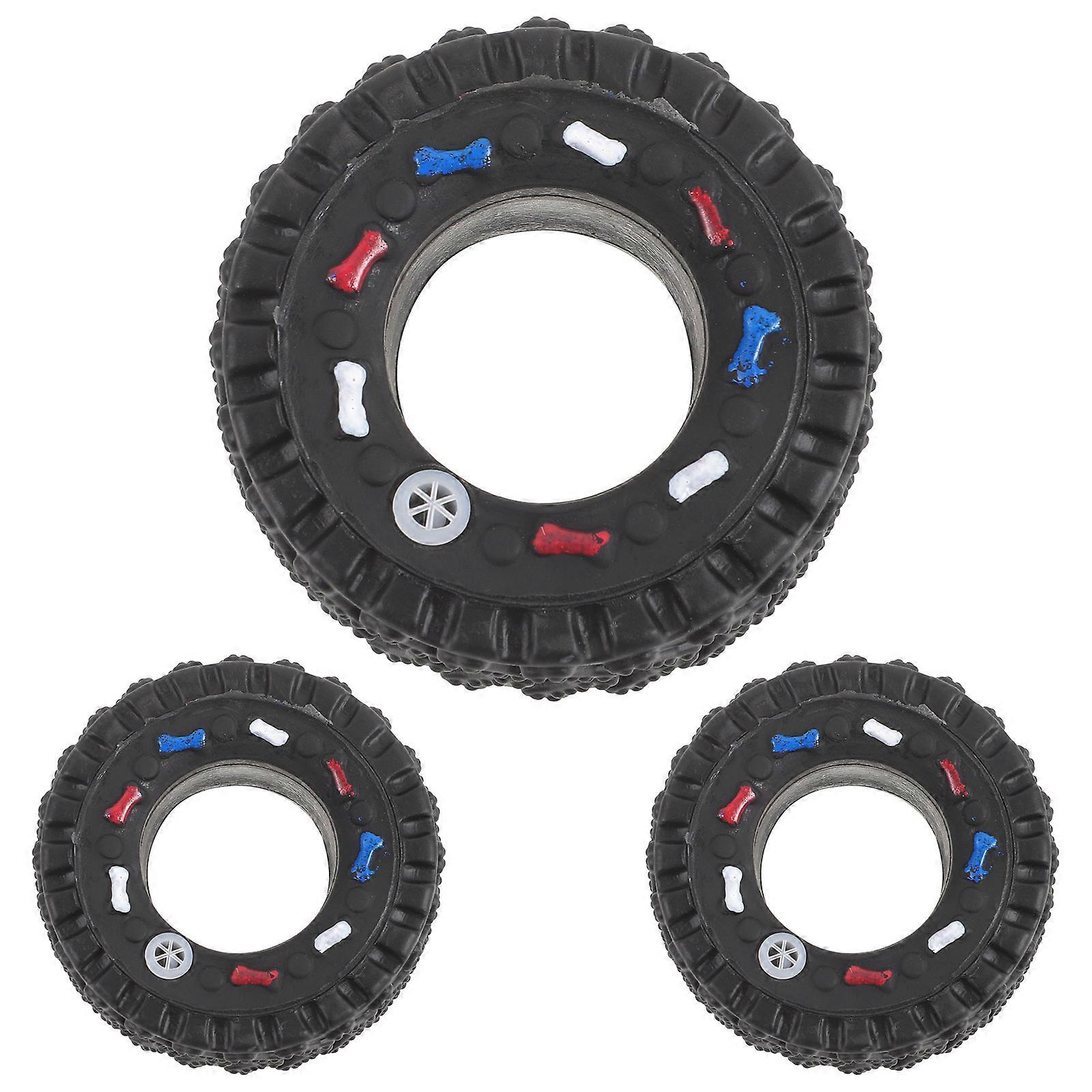3pcs Dog Toys Tire Shape Bite Resistant Interactive Chew Sound Squeaky Play Toy for Puppies