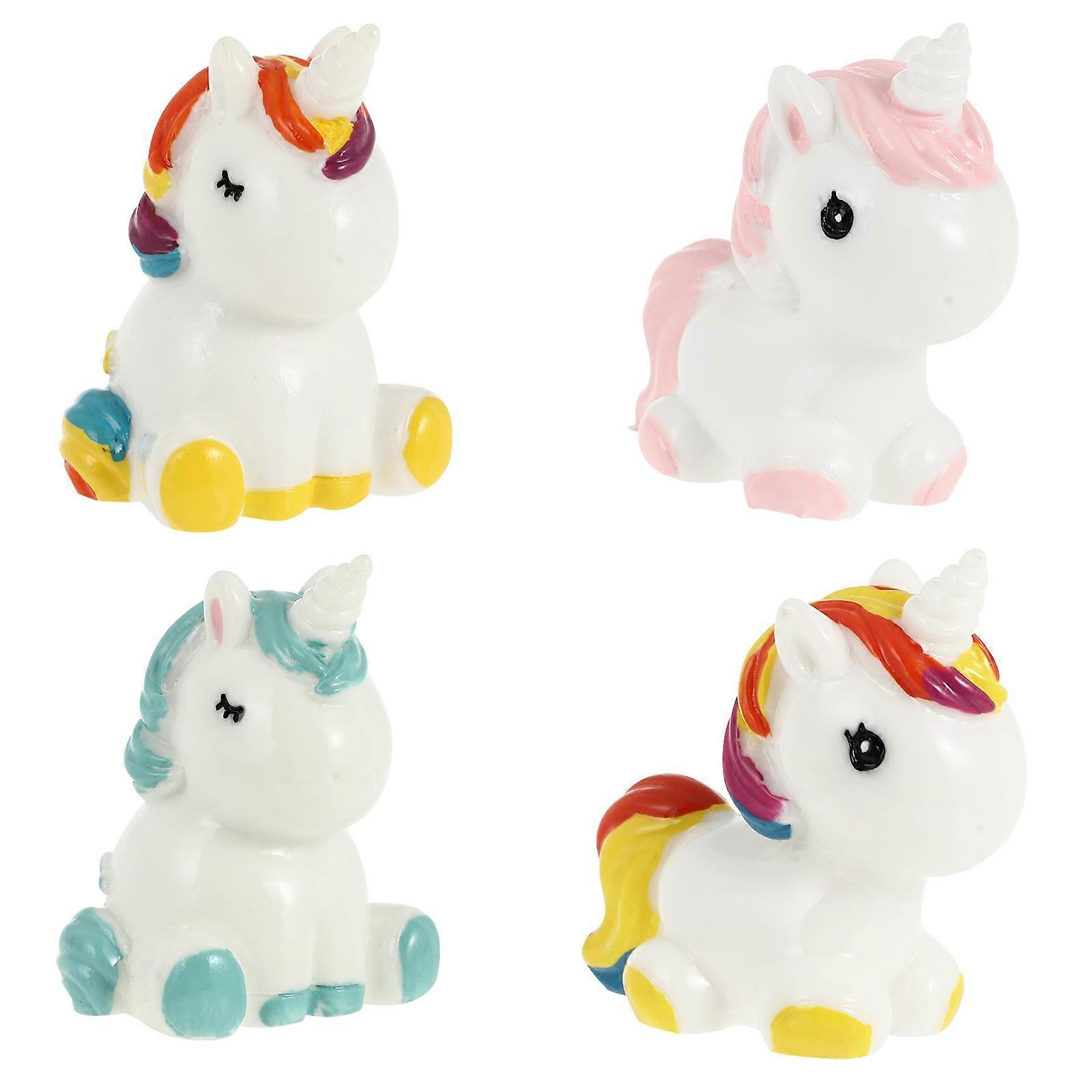 Mini Unicorn Figurines 4Pcs Assorted Color Durable Resin Decor Gift