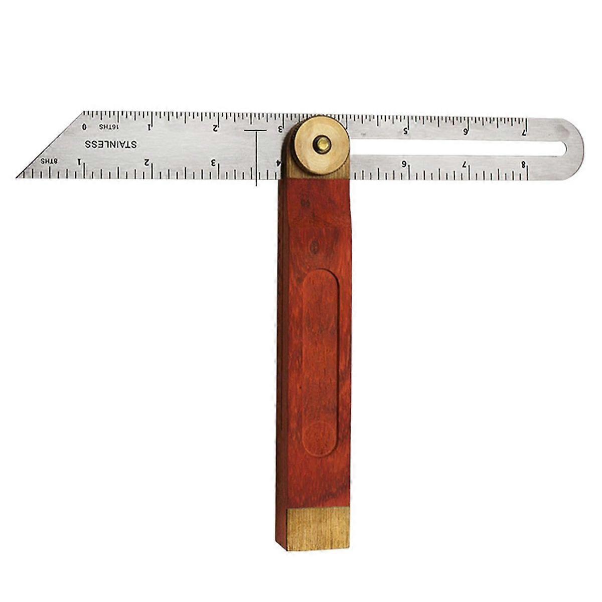 Stainless Steel Ruler Wood Handle Multi Angle Adjustable Gauge Measurement Tool