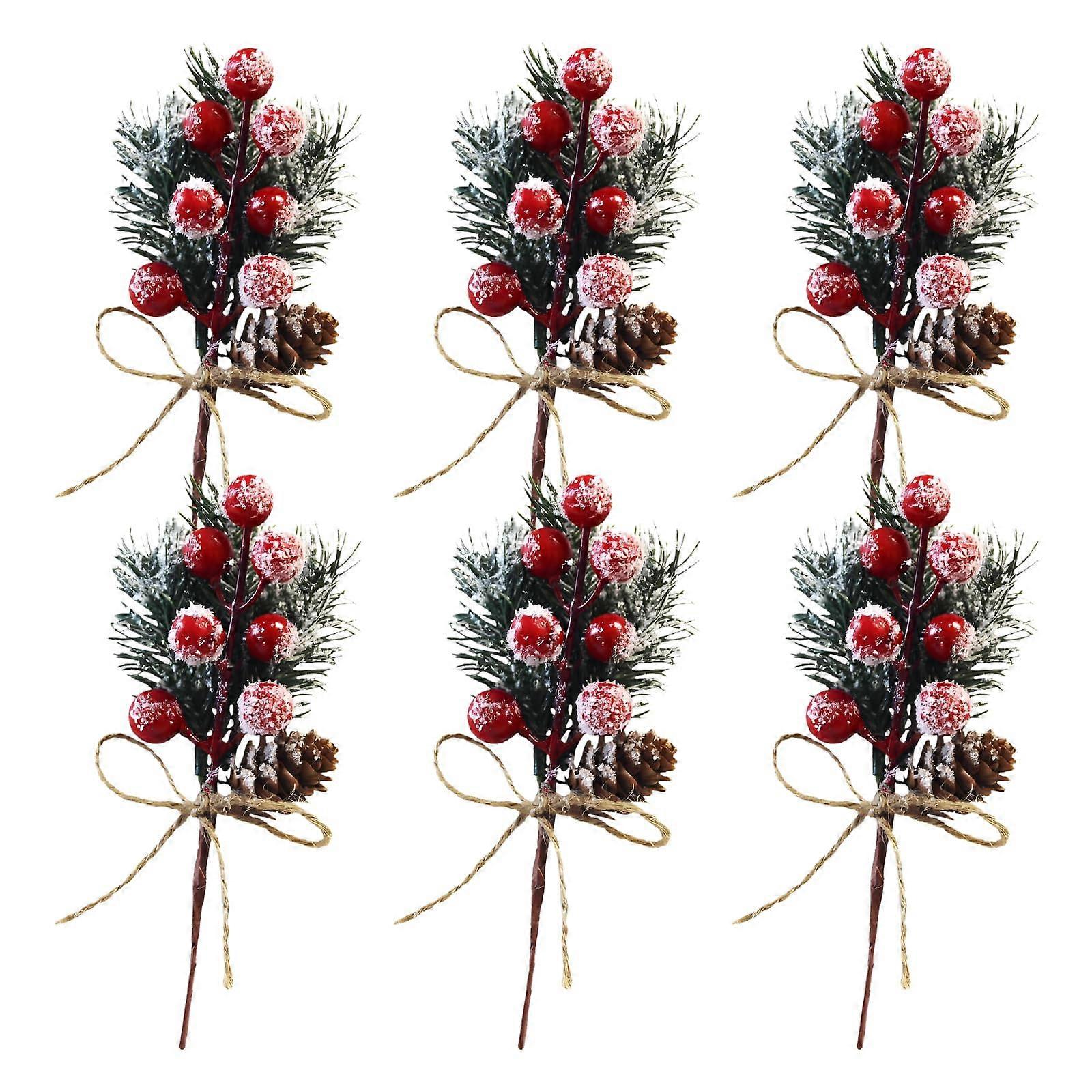 Pack of 6 Artificial Pine Cones with Red Berries for Christmas Decor