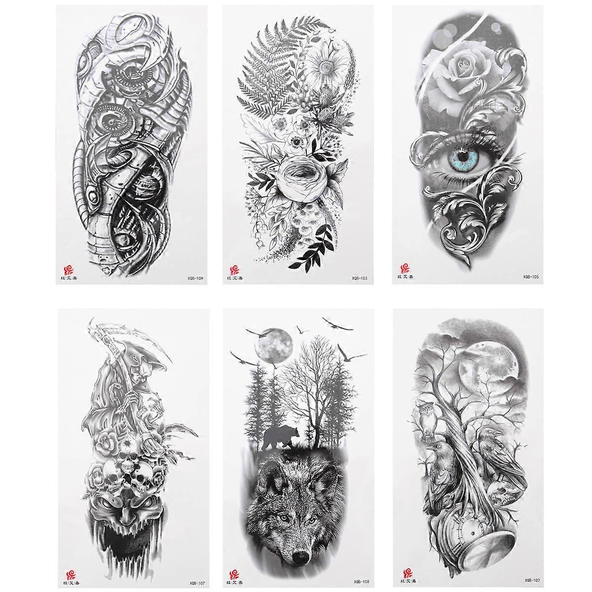 Temporary Stickers Waterproof Body Art Full Arm Coverage Assorted Color Beaches 8.25X4.48X0.04in 6 Sheets
