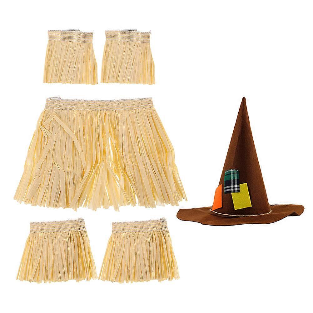 Raffia Skirt Hawaiian Costume Accessories Witch Hat Nonwovens Material Summer Themed Parties 1Set