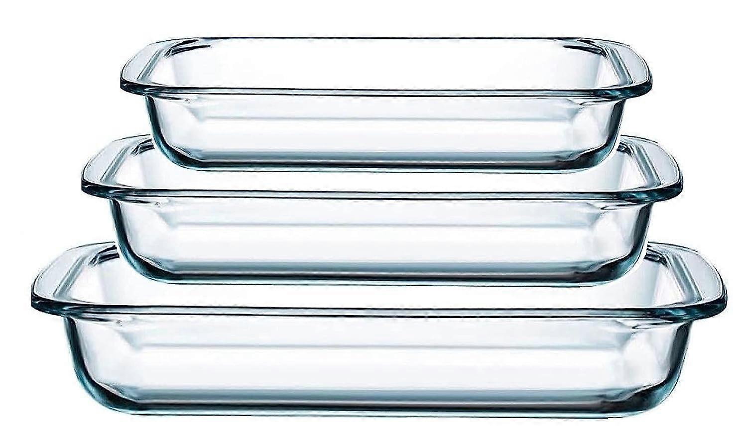 Oven Bowl Set Rectangular Glass 3-Piece 1 L 1.6 L 2.2 L Dishwasher Safe