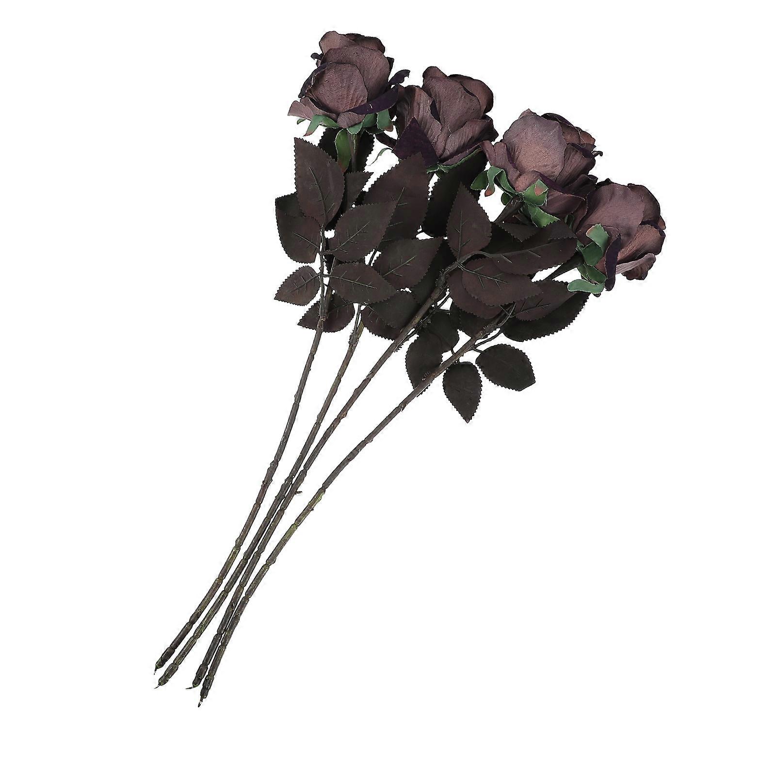 Siyah Çiçekler Cadılar Bayramı Gül Simülasyon Çiçek Ev Dekorasyonu 52cm Plastik Gerçekçi Görünüm 4 Adet