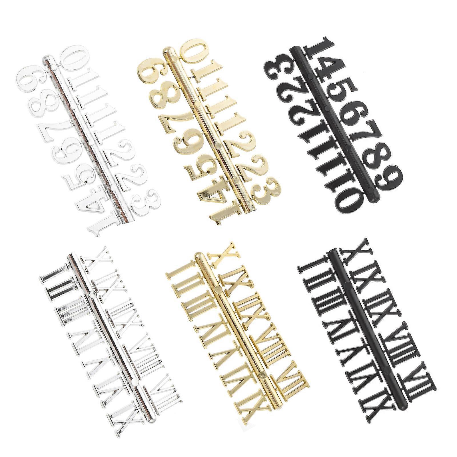 Diy Clock Numerals Plastic Rectangular Shape Home Decoration Golden 6Pcs