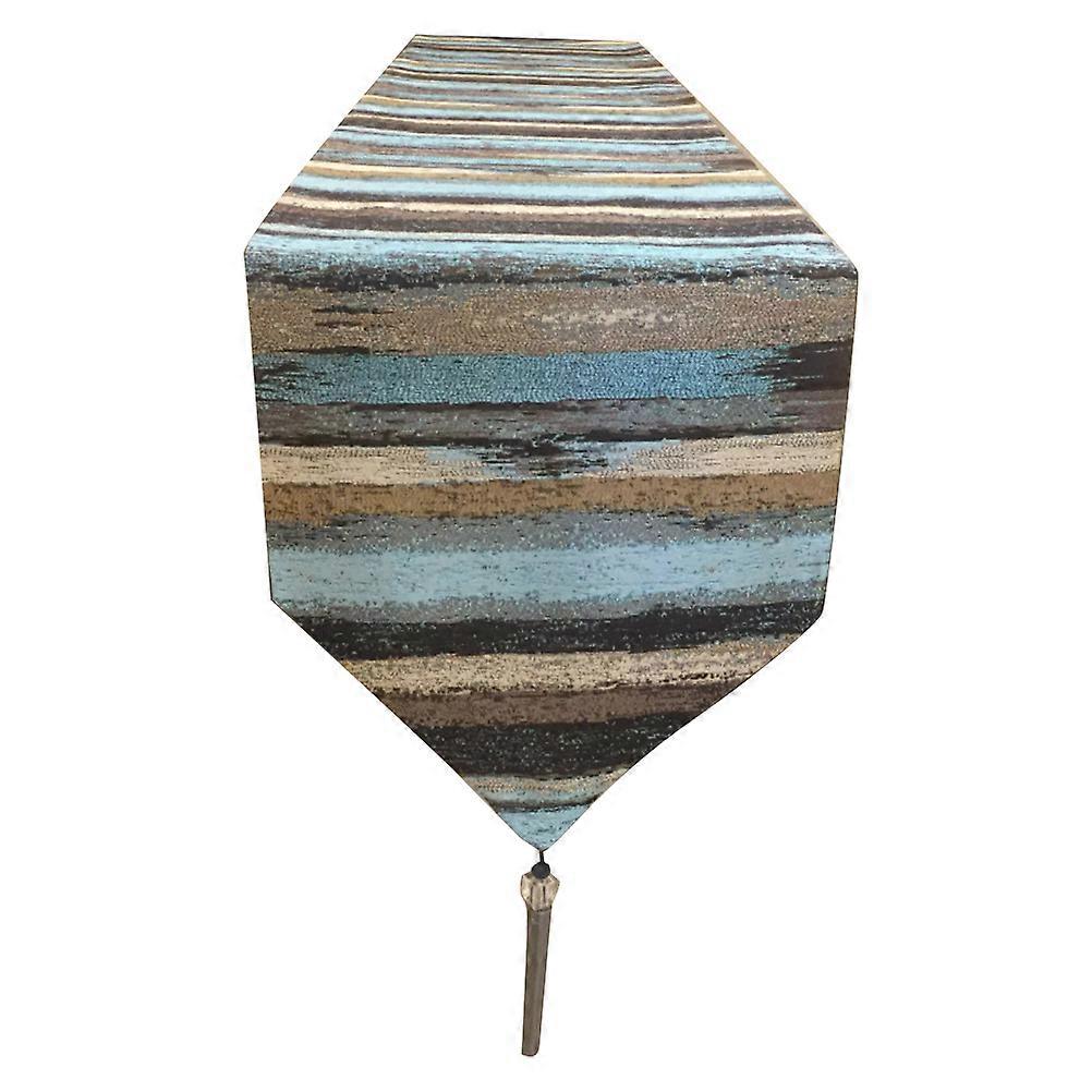 Farmhouse Style Table Runner, Polyester Blend Table Setting for Dining Room Kitchen, Rustic Wood Pattern Runner with Vintage Linen Table Decor (Blue)