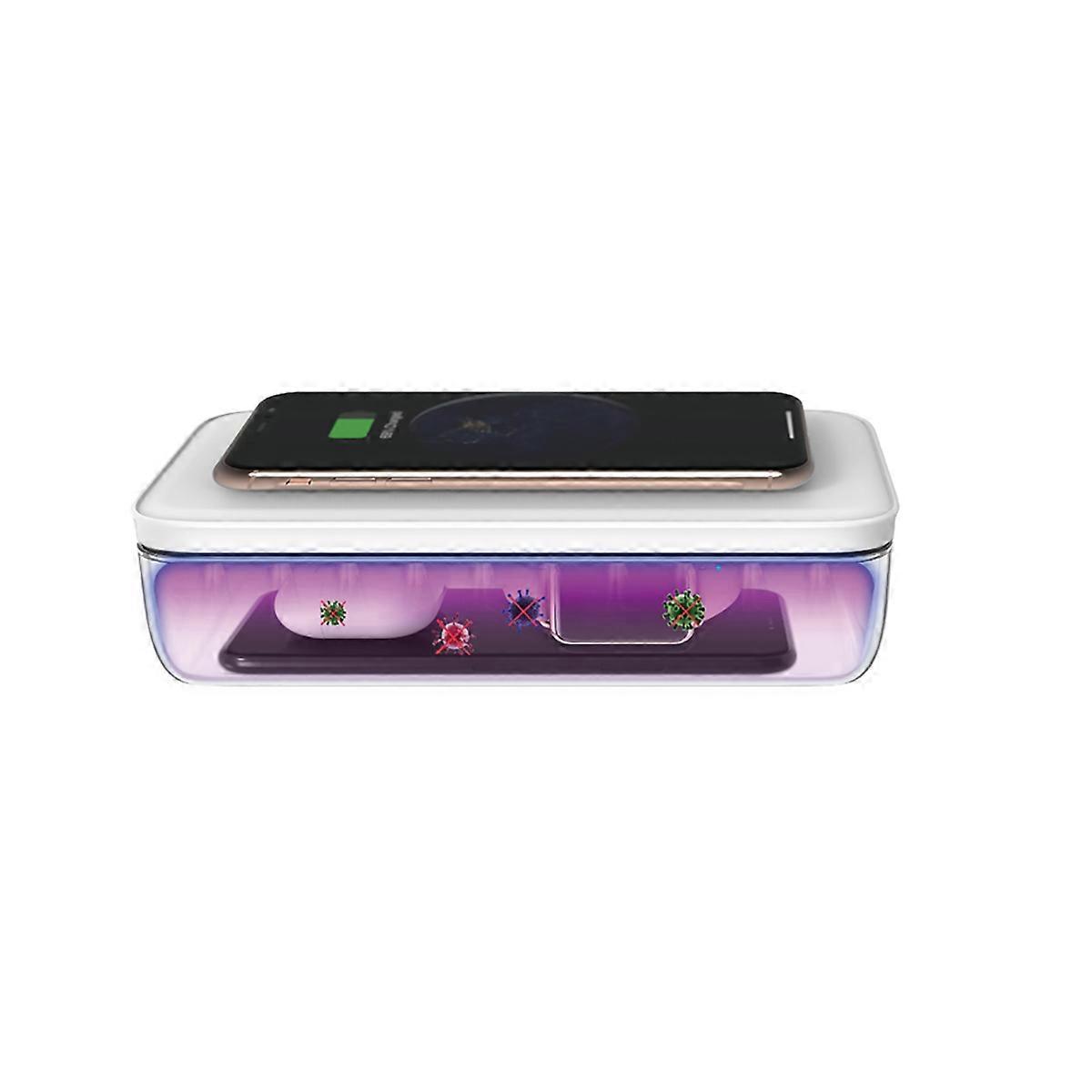 UV Sterilizer Box Objects with Qi Wireless Charging Effective Disinfection, White