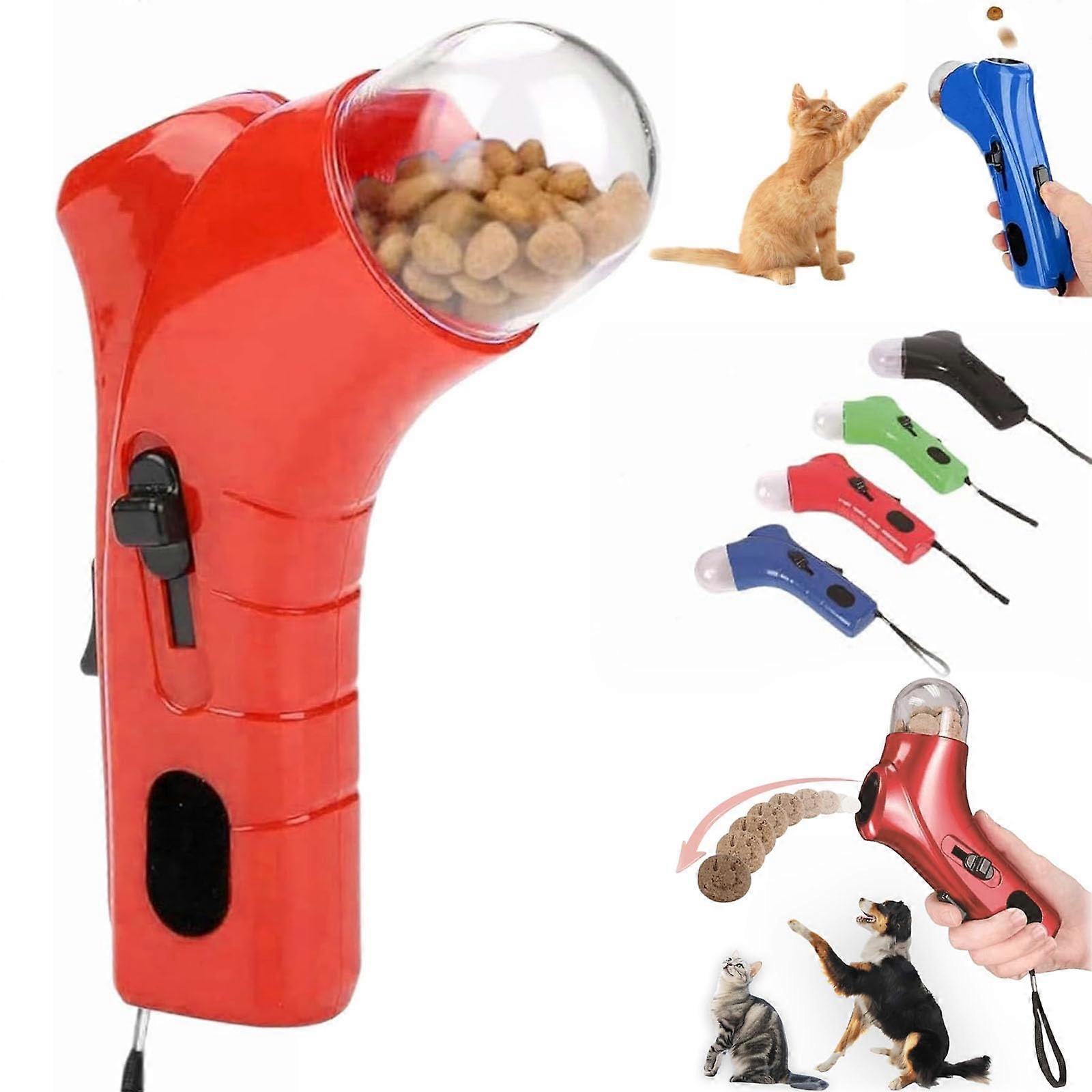 Cat Treat Launcher Gun for Dogs and Cats, Interactive Food Shooter Toy, Red, Durable Plastic, Pet Exercise Training Tool